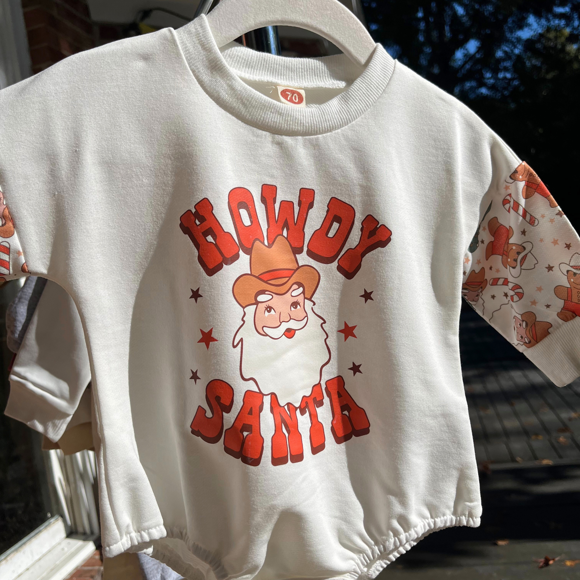 "Howdy Santa" Christmas Baby Outfit, Western Christmas Bubble Romper - Gathering Littles