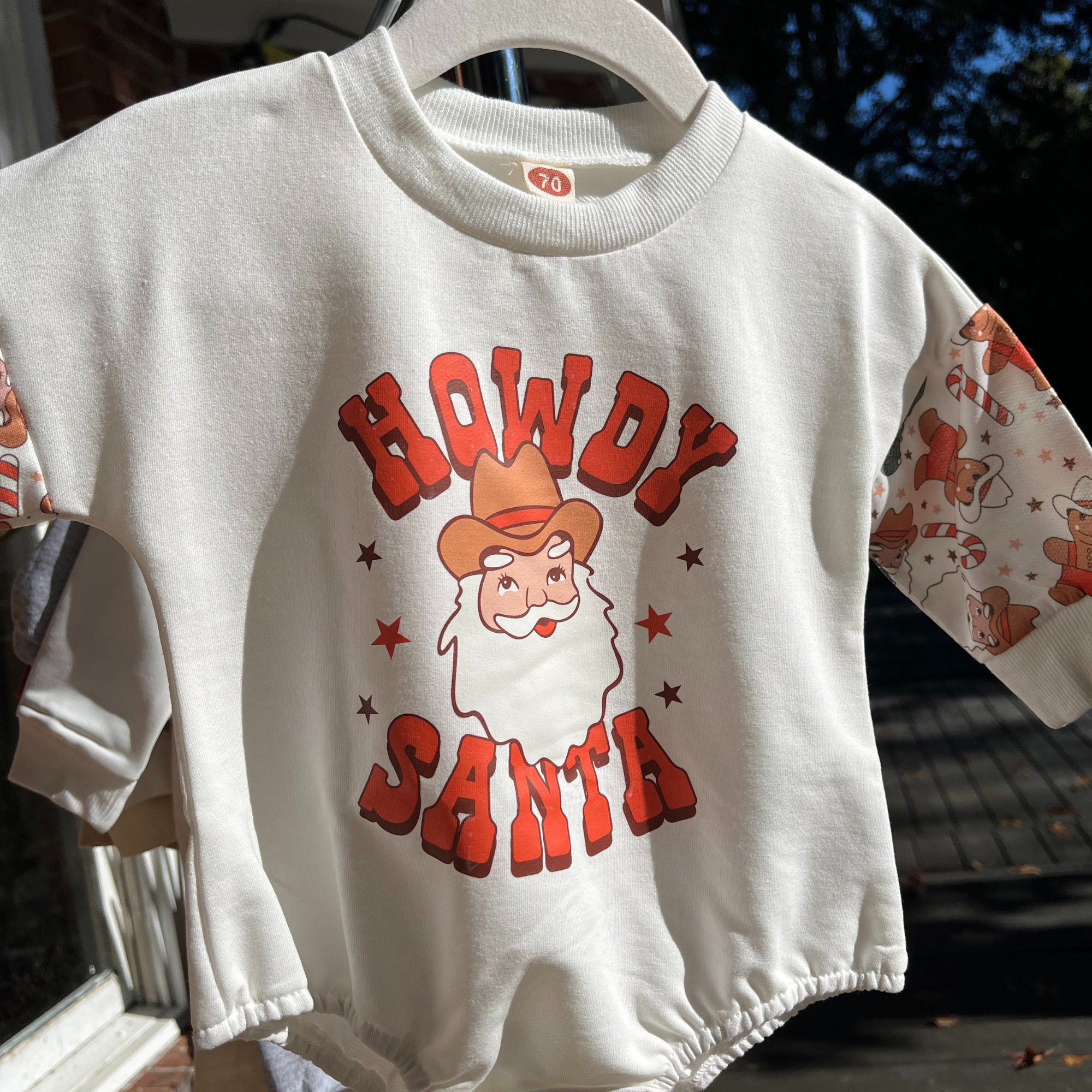 "Howdy Santa" Christmas Baby Outfit, Western Christmas Bubble Romper - Gathering Littles