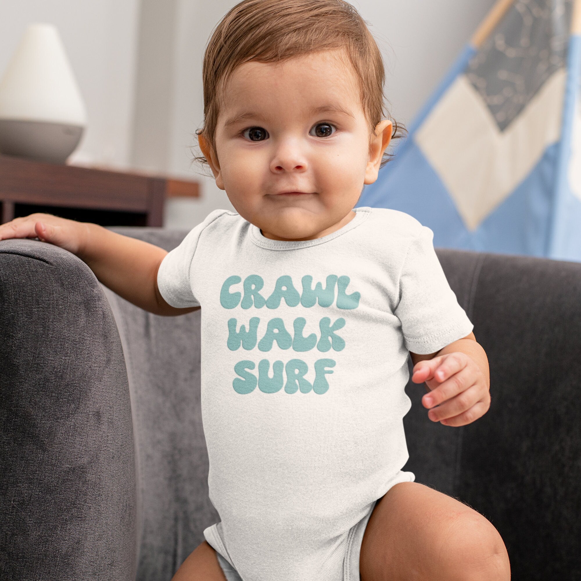 Crawl Walk Surf Baby Onesie, Surfer Baby Onesie, Cute Toddler Retro Shirt - Retro Natural Infant, Toddler & Youth Tee - Gathering Littles