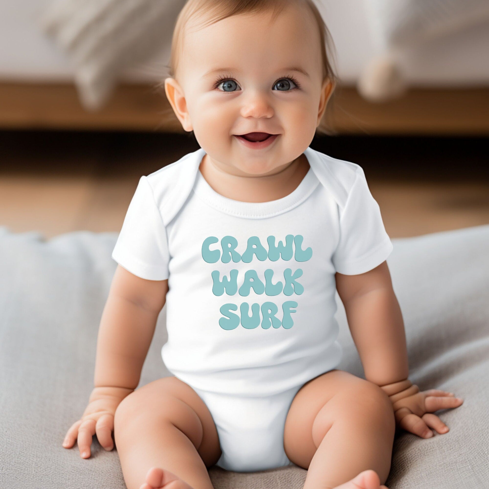 Crawl Walk Surf Baby Onesie, Surfer Baby Onesie, Cute Toddler Retro Shirt - Retro Natural Infant, Toddler & Youth Tee - Gathering Littles