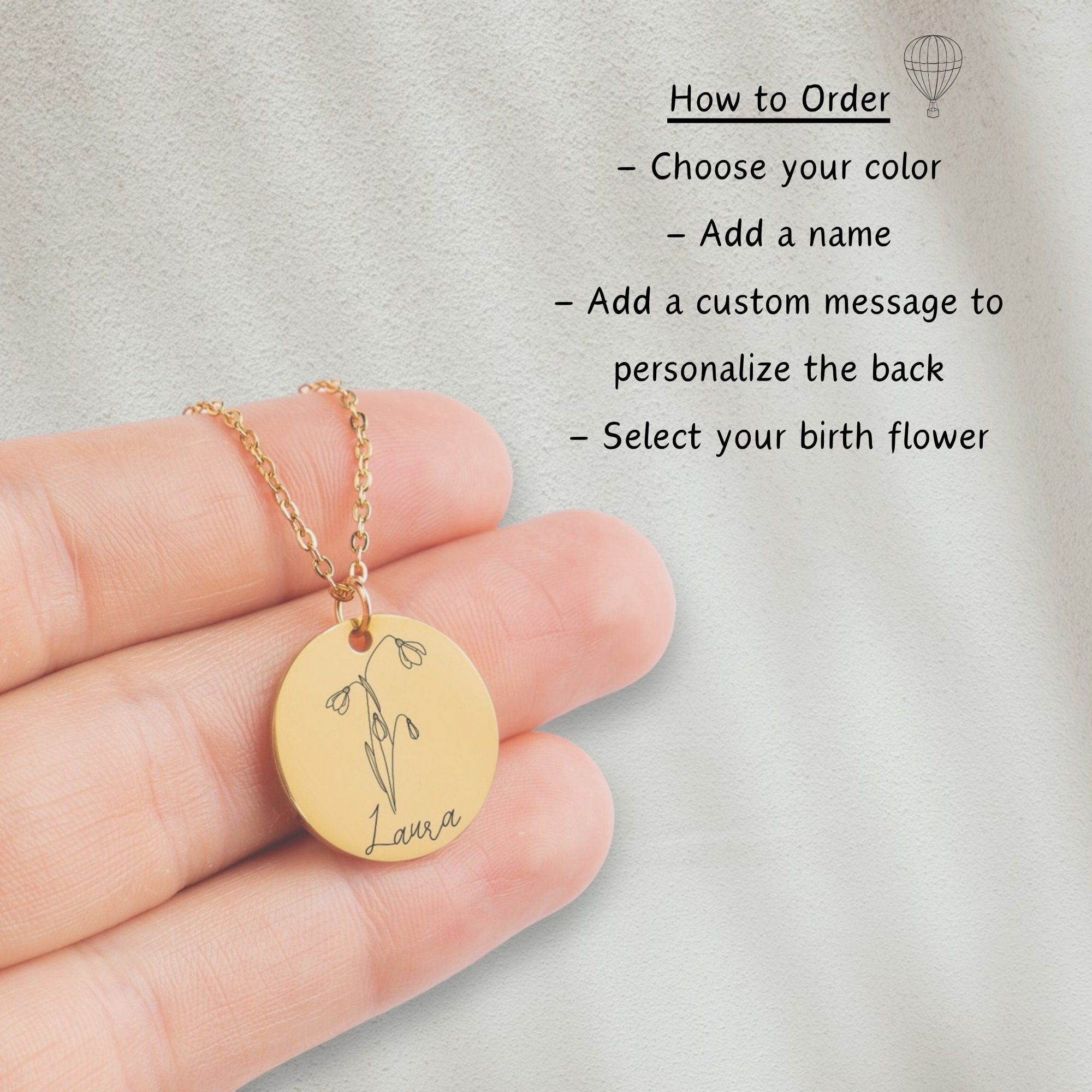 Personalized Birth Flower Gift for Mom, Personalized Name Birthflower Necklace