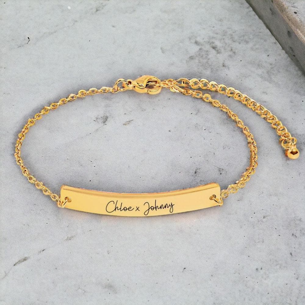 Custom Name Mama Bracelet, Best Friend Bracelet, Engraved Gold Bracelet for Her, Gold Name Bracelet - Gathering Littles