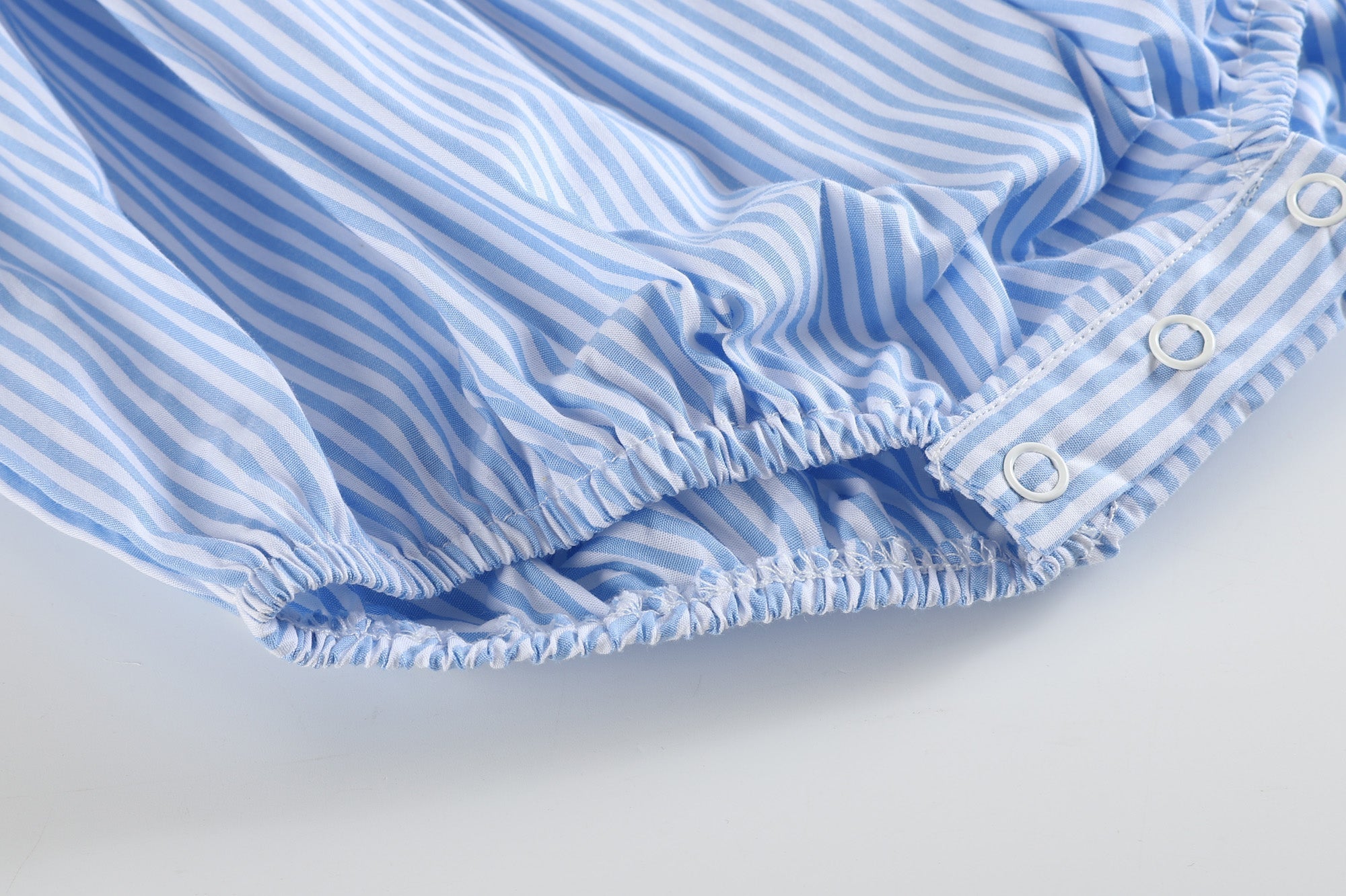 Light Blue Striped Lemons Smocked Ruffle Romper