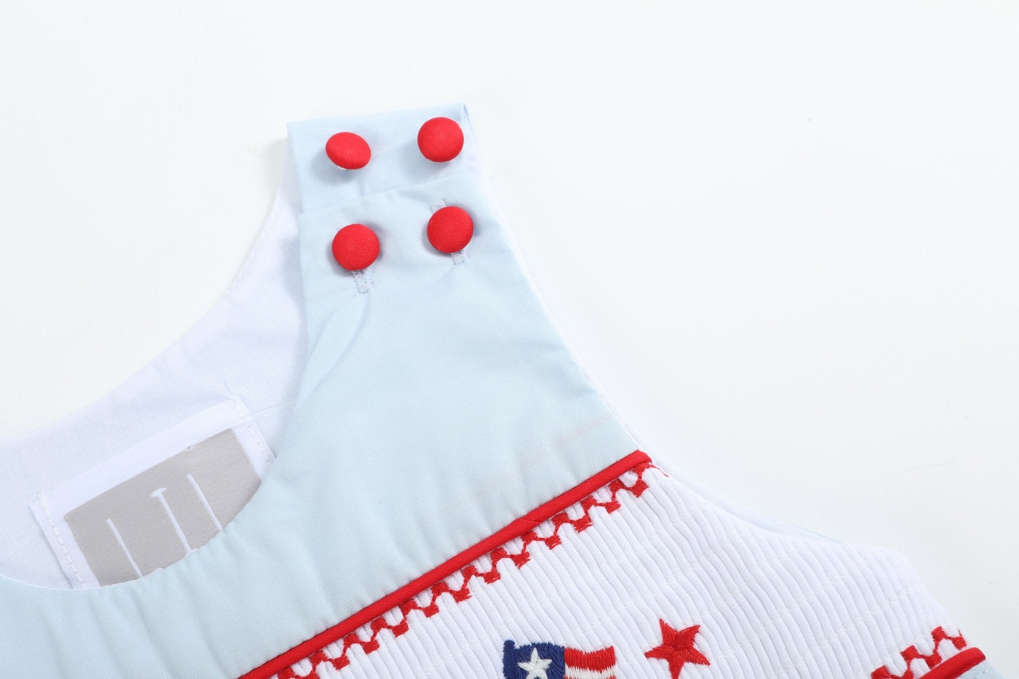 Light Blue USA Flag Smocked Shortalls