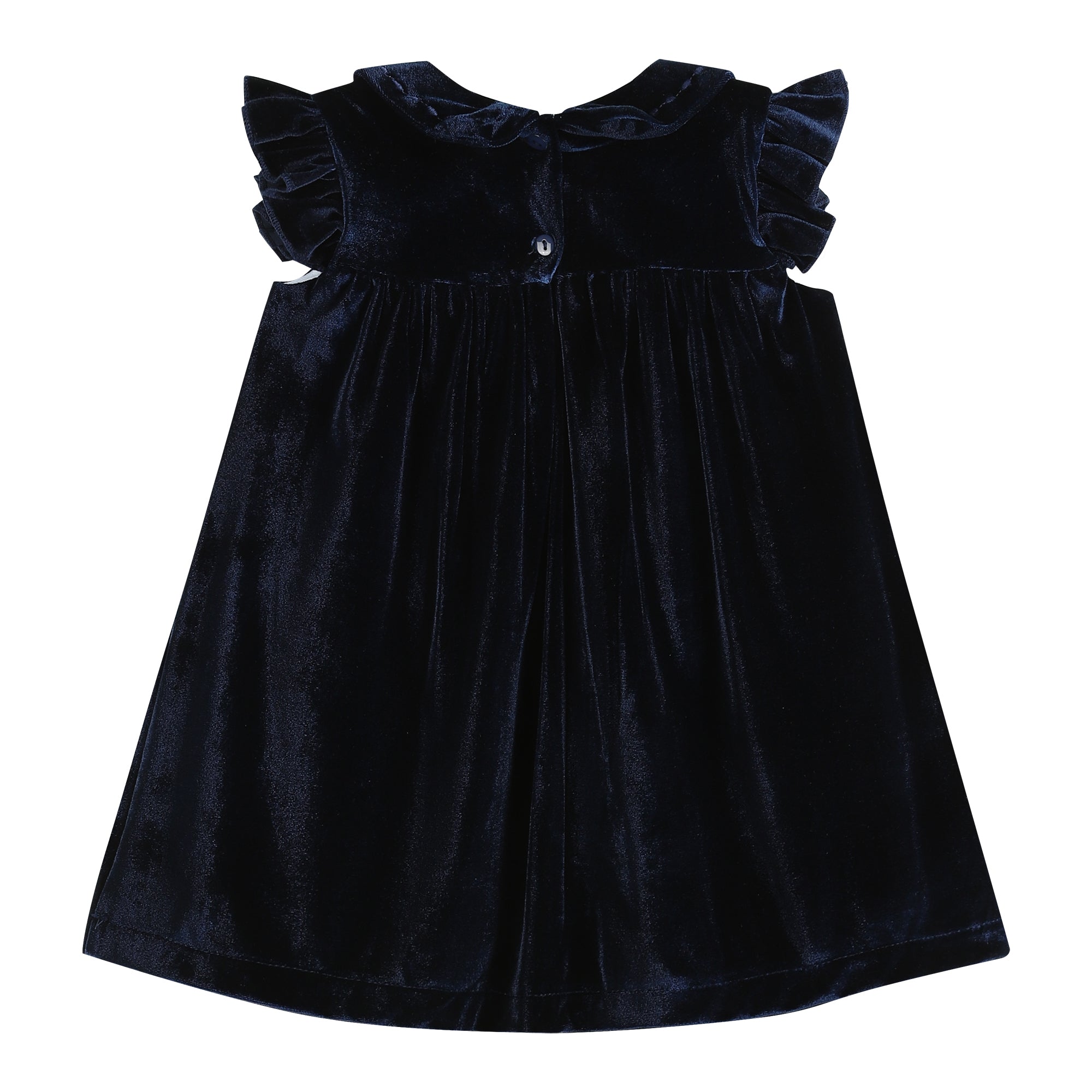 Navy Blue Velvet Ruffle Dress