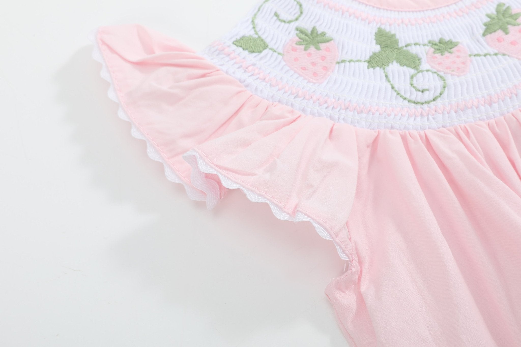 Pink Strawberry Vine Smocked Romper