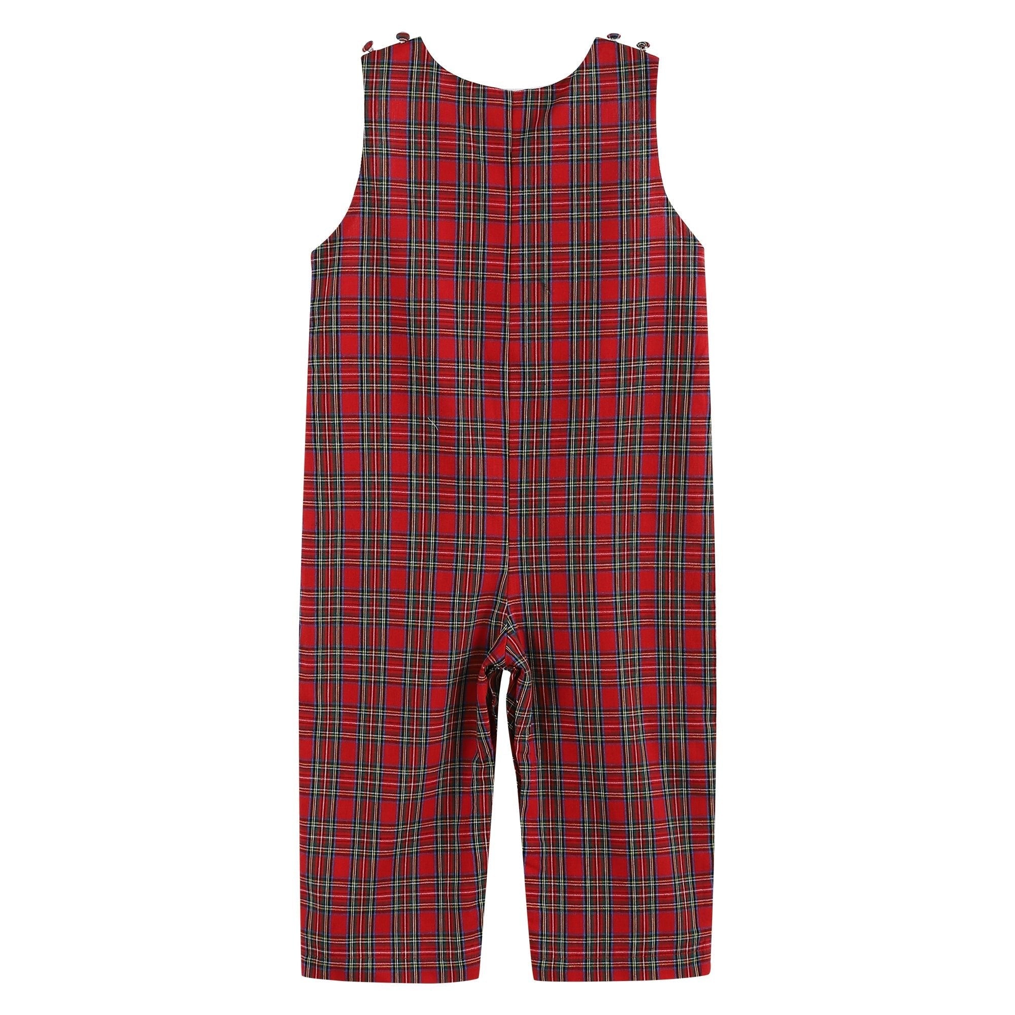 Red Christmas Plaid Santa Yoke Overalls