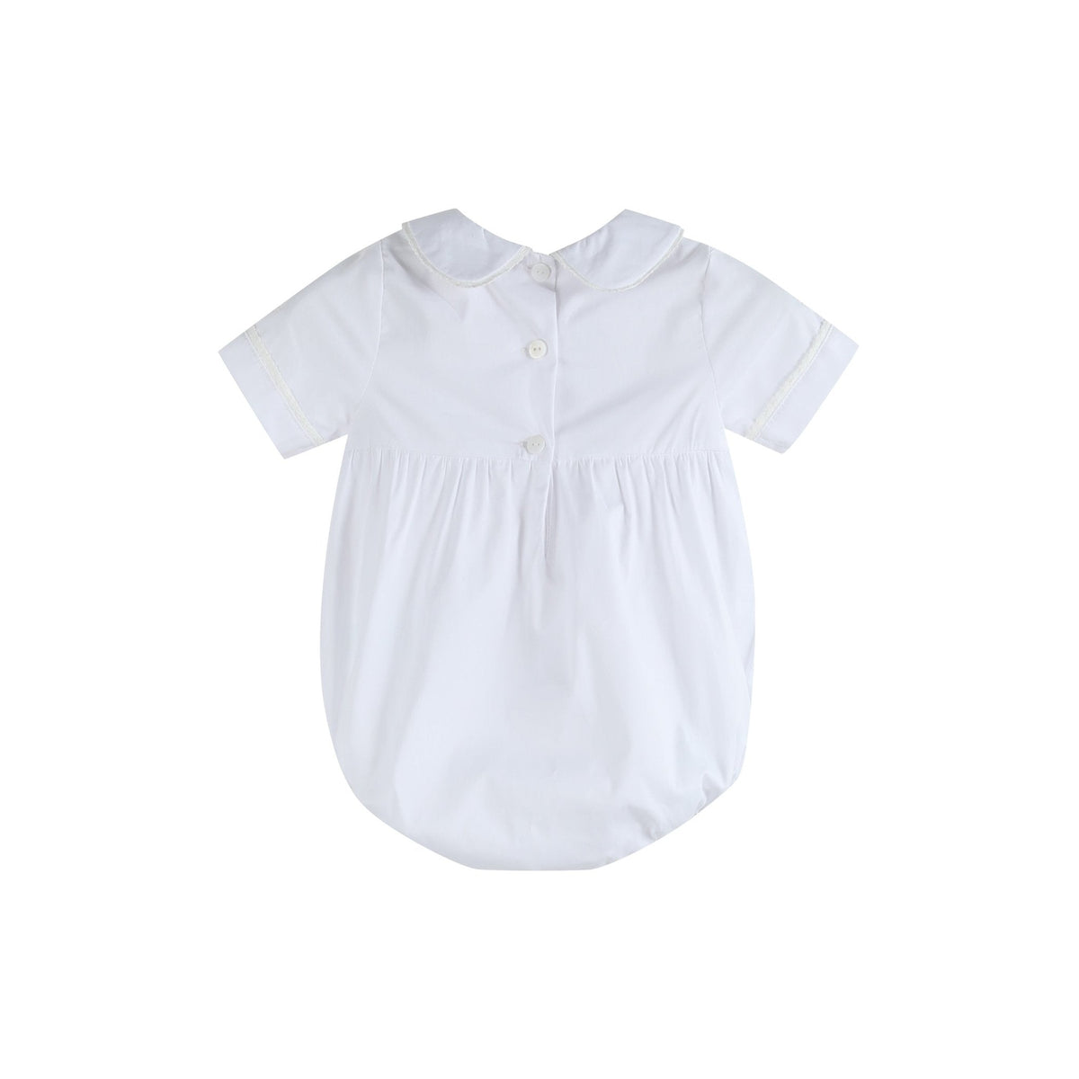 White Collared Button Romper with Bonnet