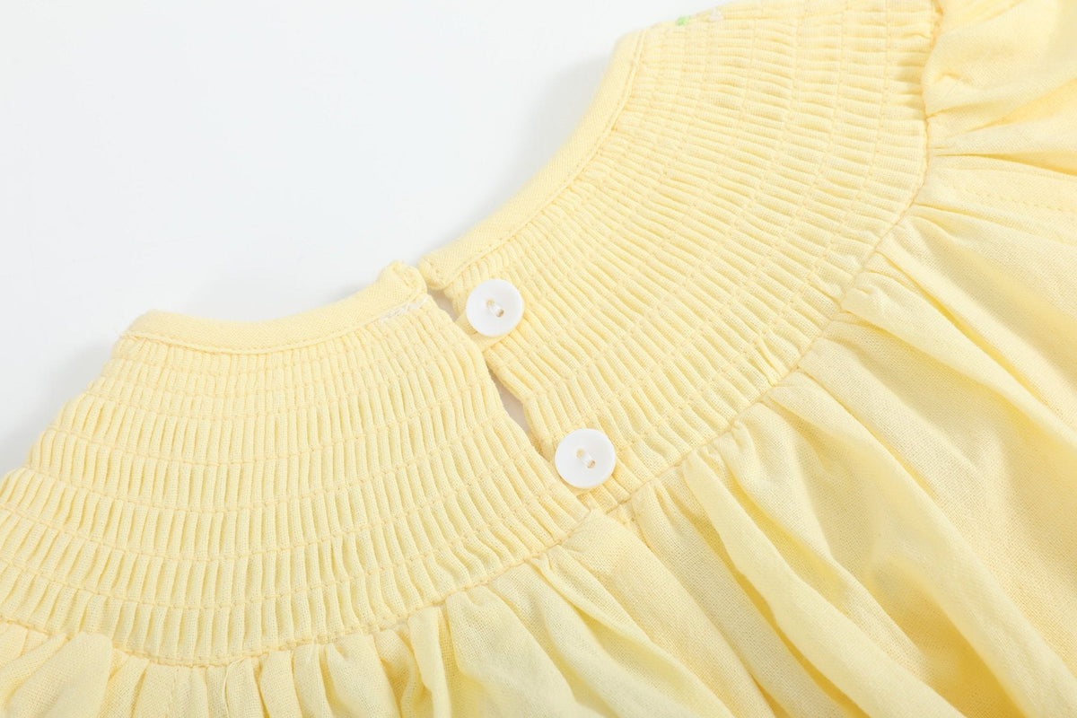 Yellow Daisy Pocketed Smocked Bishop Dress