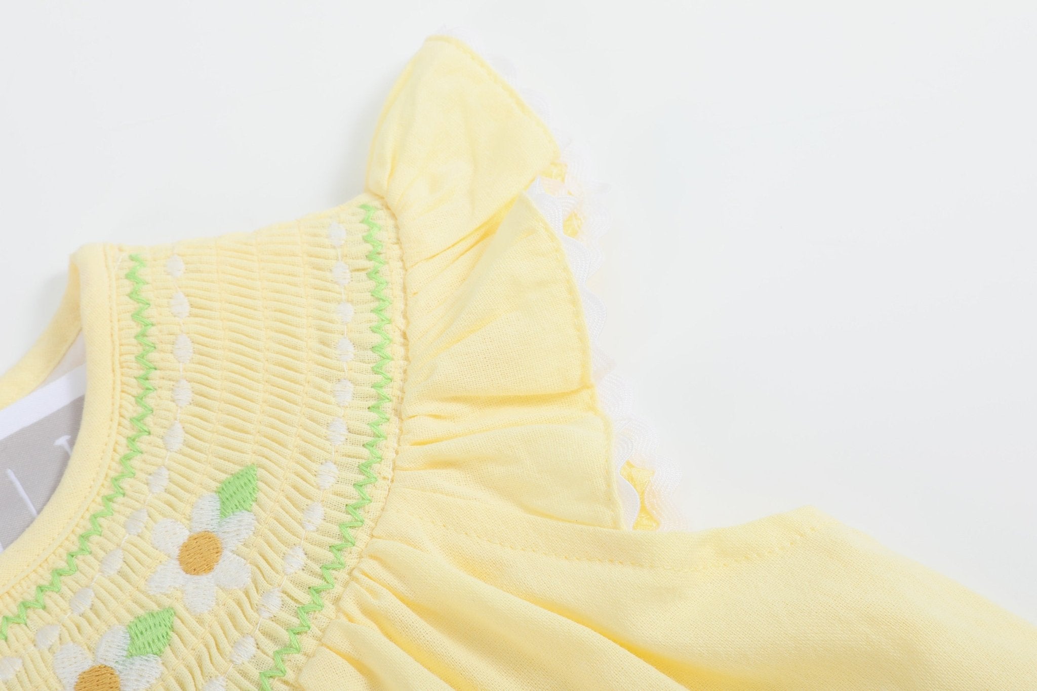 Yellow Daisy Pocketed Smocked Bishop Dress