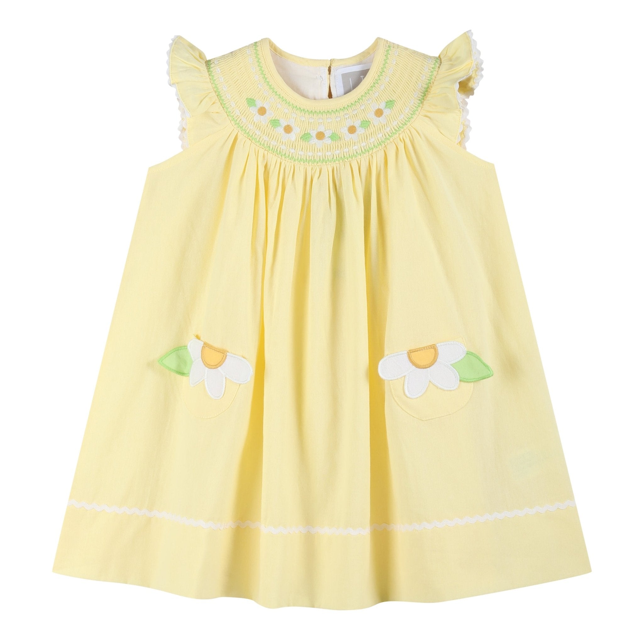 Yellow Daisy Pocketed Smocked Bishop Dress