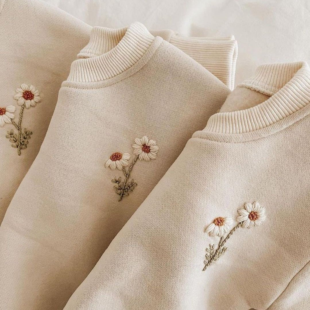 Baby Girls Fleece Embroidery Daisy Pullover Sweatshirt + Jogger Pants Setproduct_type