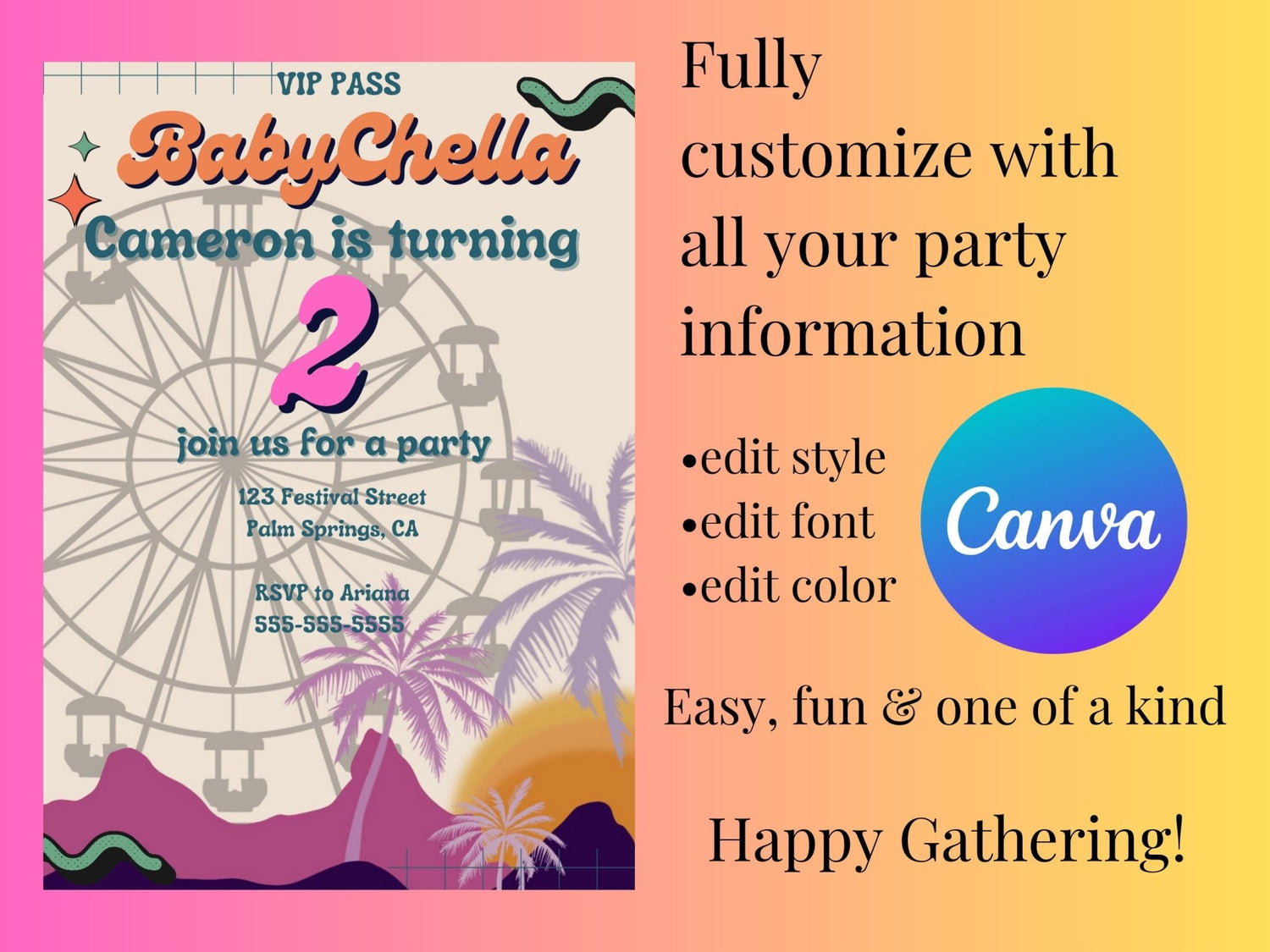 BabyChella Birthday Invitation, Coachella Invitation, children&