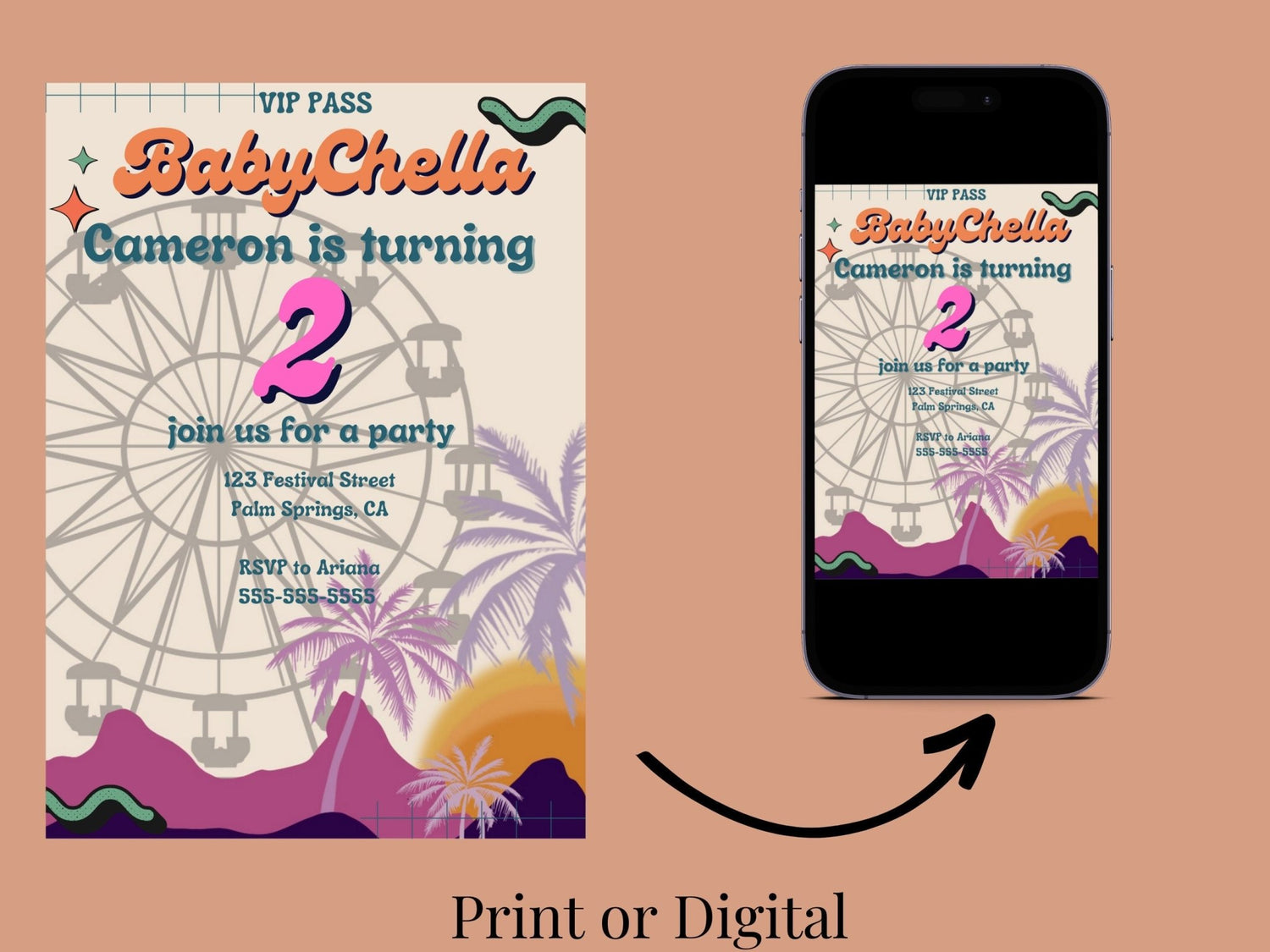 BabyChella Birthday Invitation, Coachella Invitation, children&