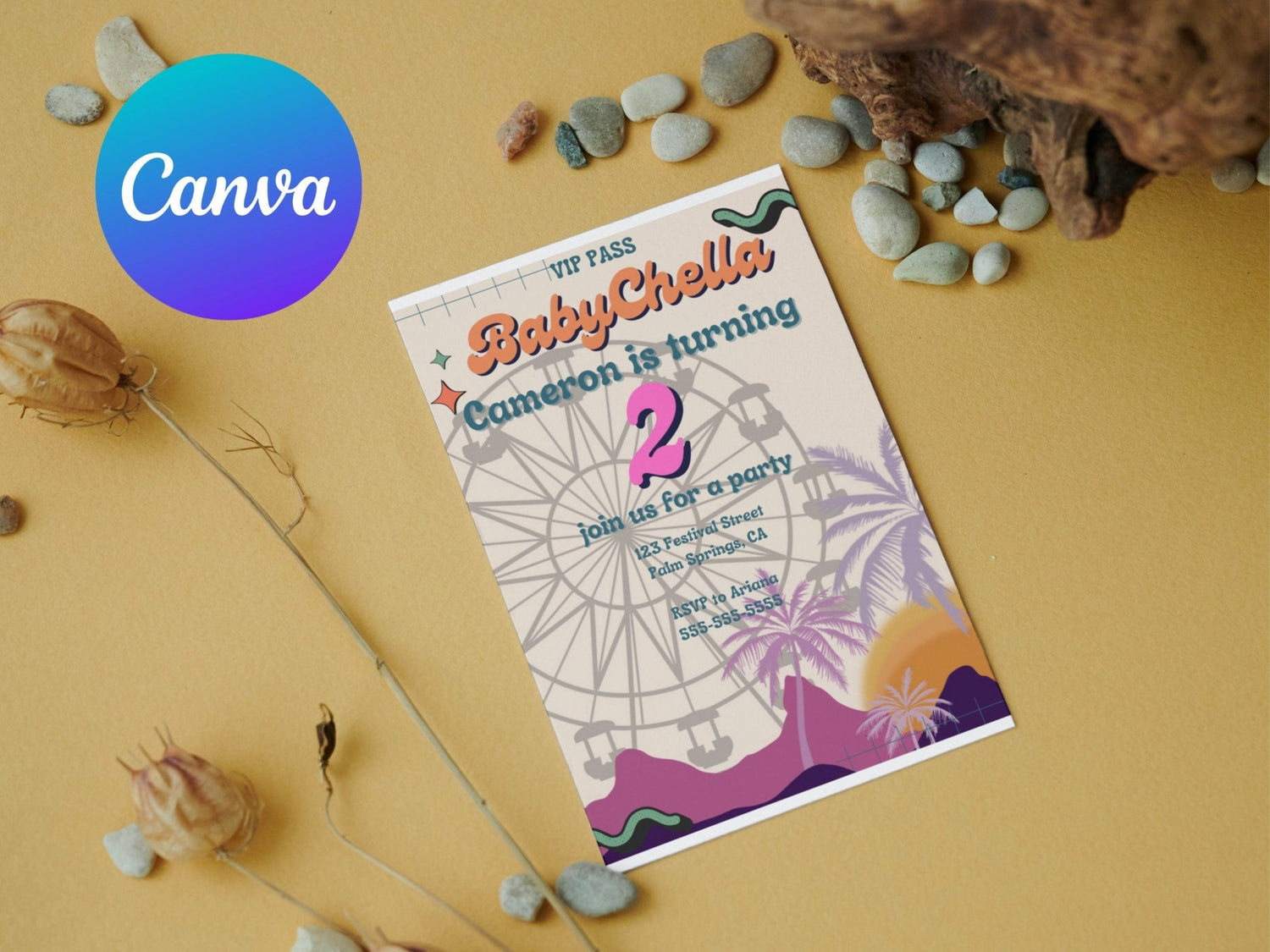 BabyChella Birthday Invitation, Coachella Invitation, children&