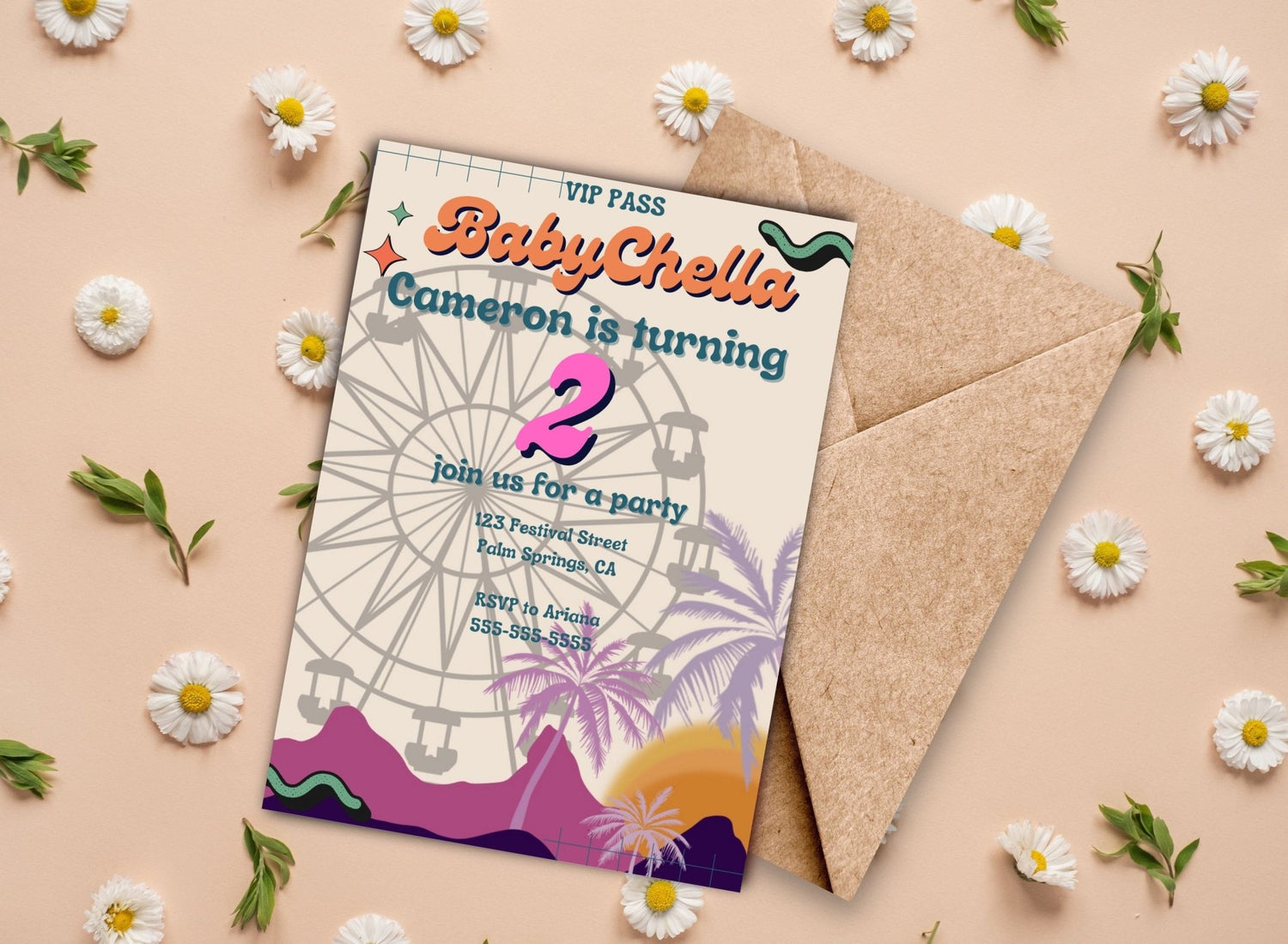 BabyChella Birthday Invitation, Coachella Invitation, children&