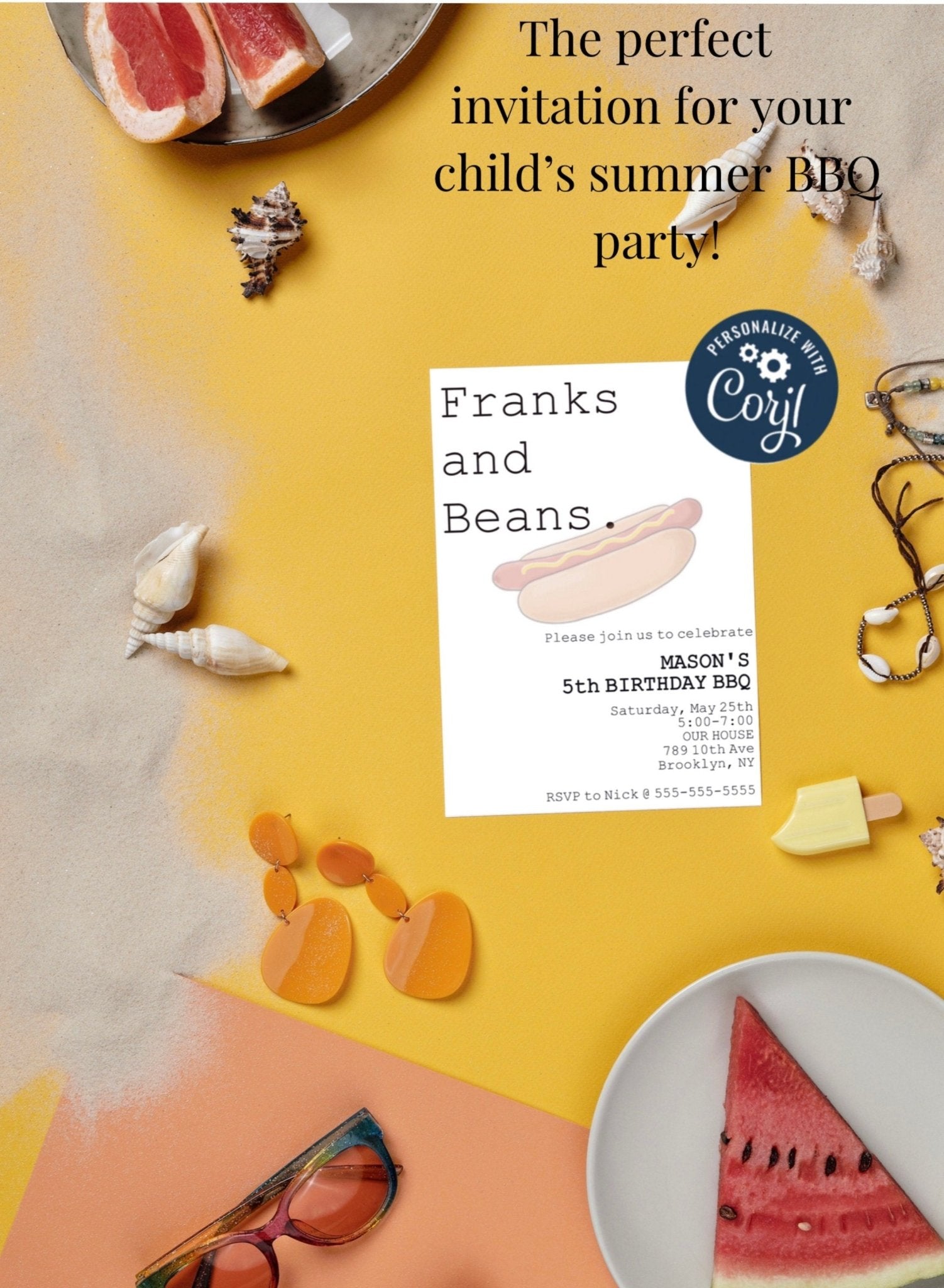 BBQ birthday invitation template | Summer Birthday Template | BBQ Theme | Funny Invitation | Franks and Beansproduct_type