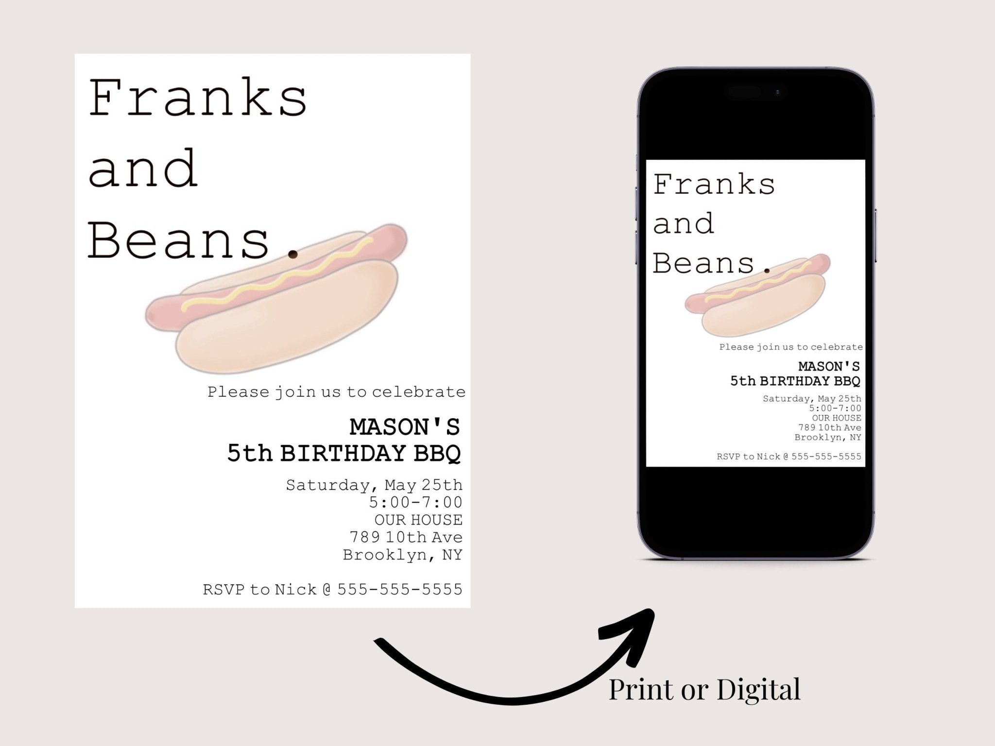 BBQ birthday invitation template | Summer Birthday Template | BBQ Theme | Funny Invitation | Franks and Beansproduct_type