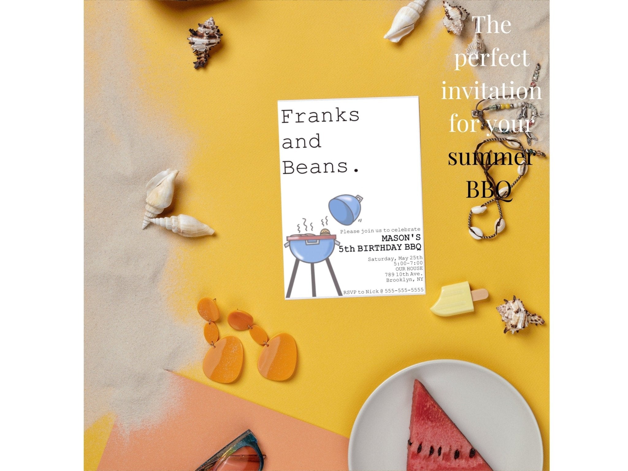 BBQ birthday invitation template | Summer Birthday Template | Franks and Beans theme | BBQ themeproduct_type