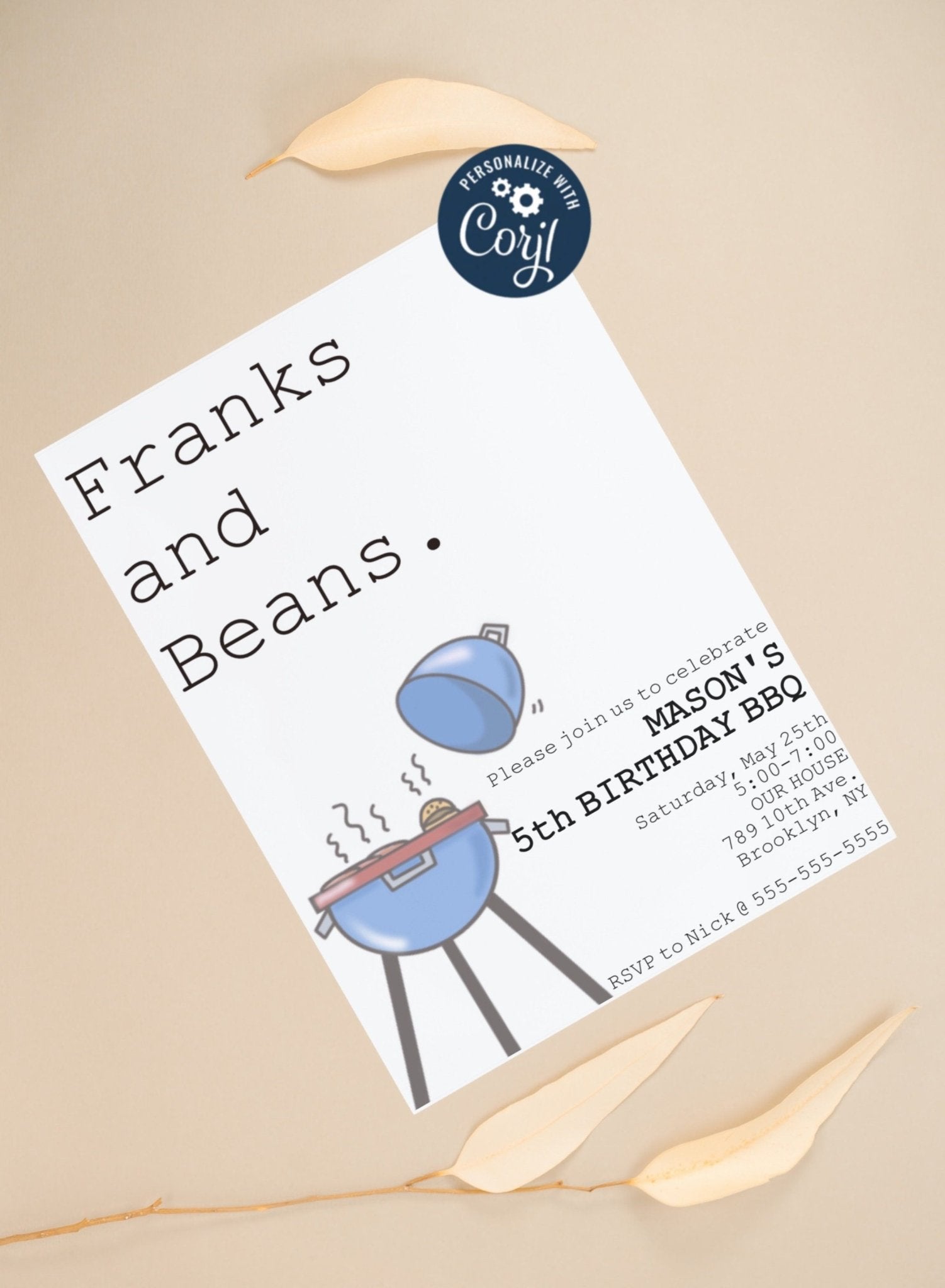 BBQ birthday invitation template | Summer Birthday Template | Franks and Beans theme | BBQ themeproduct_type