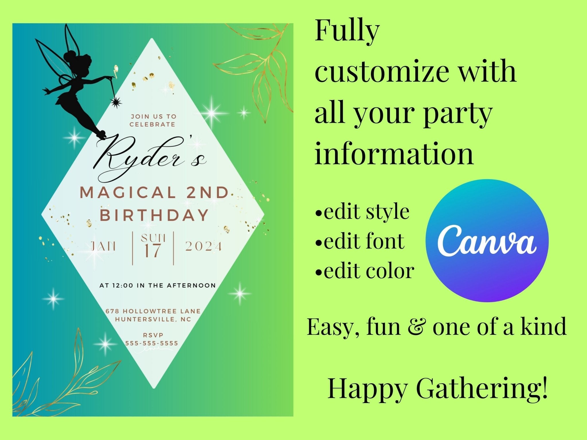 Fairy Birthday Invitation, Pixie Invitation, children&