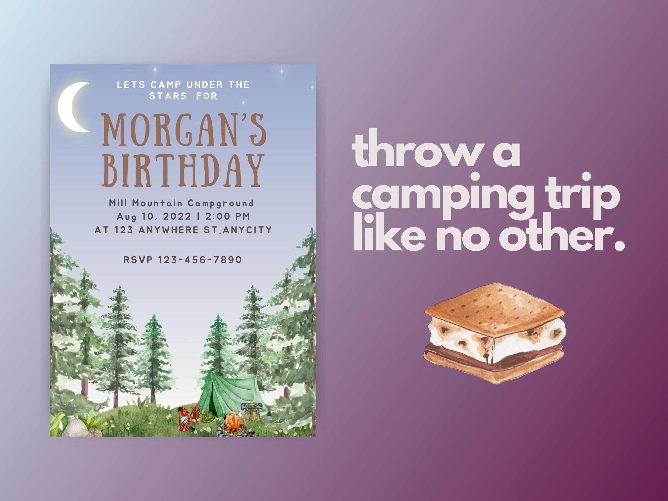 Camping Birthday Invitation, Camping Party Invitation Instant Download, One Happy Camper Birthday - Gathering Littles