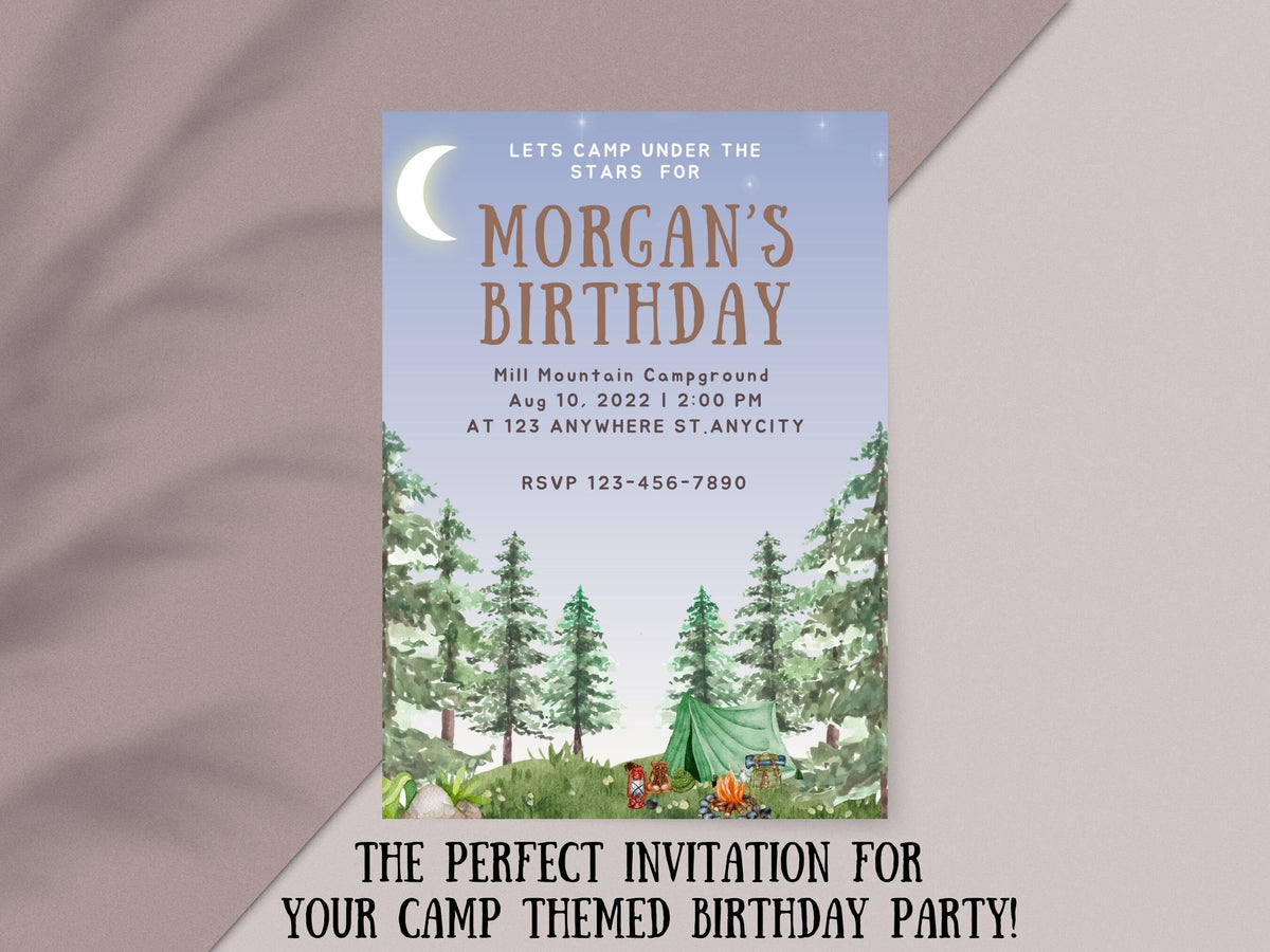Camping Birthday Invitation, Camping Party Invitation Instant Download, One Happy Camper Birthday - Gathering Littles