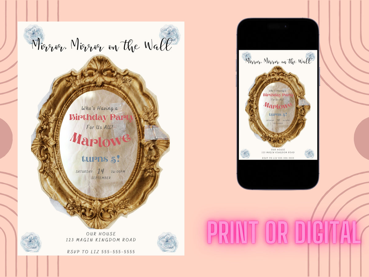 Mirror, Mirror Birthday Invitation, Princess Birthday Invitation, children&