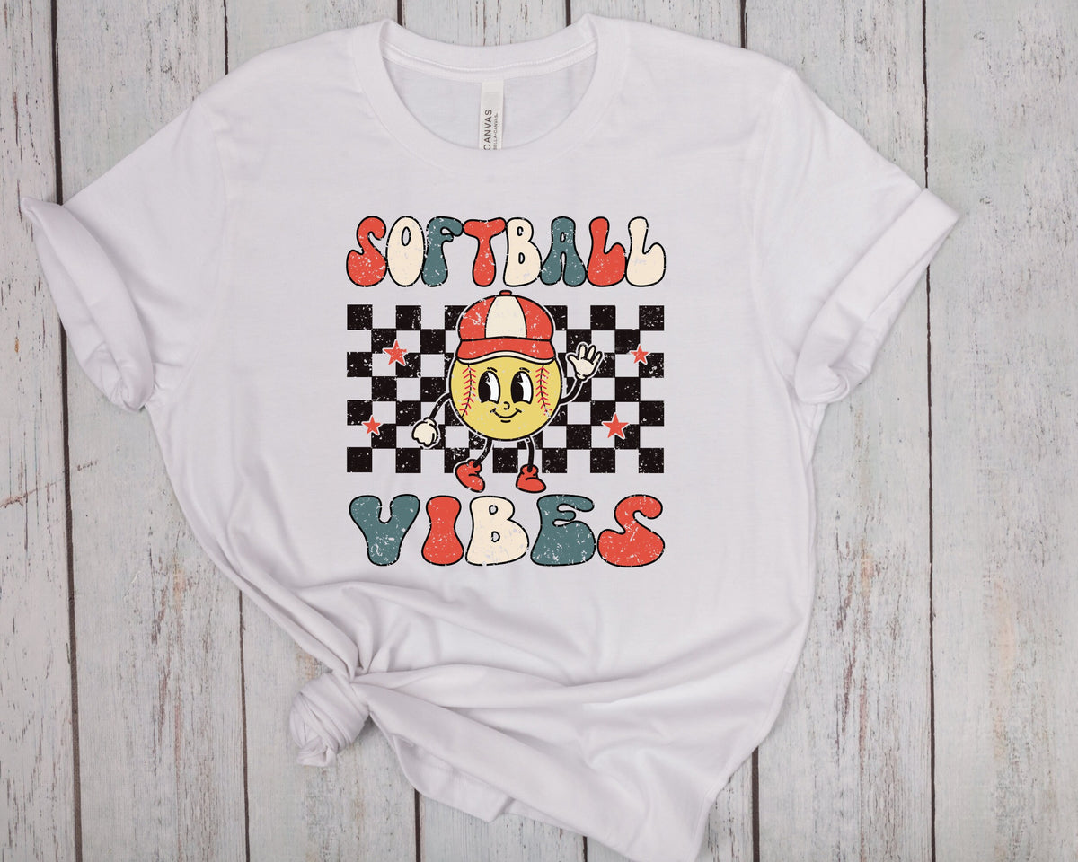 Softball Vibes Shirt - Retro Sports Kids Tee - Boys Natural Summer Shirt - Kids Softball Shirt - Women&