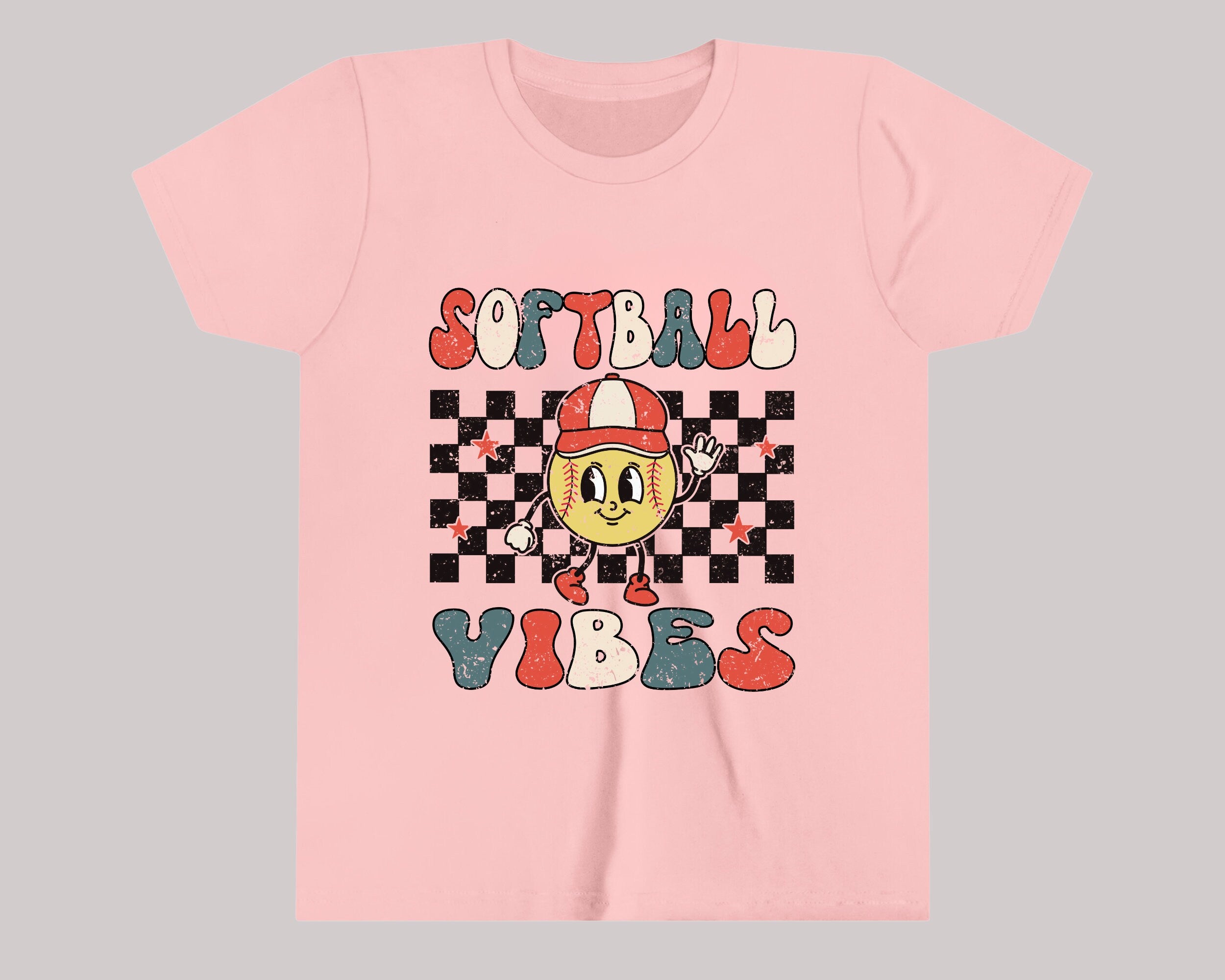 Softball Vibes Shirt - Retro Sports Kids Tee - Boys Natural Summer Shirt - Kids Softball Shirt - Women&