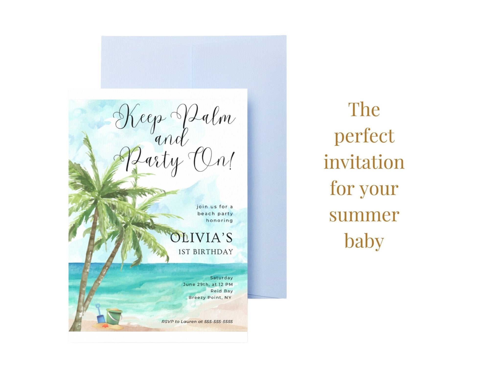 Keep Palm and Party On Birthday Invitation, Beach Party Invitation, Beach Themed Birthday, Children&