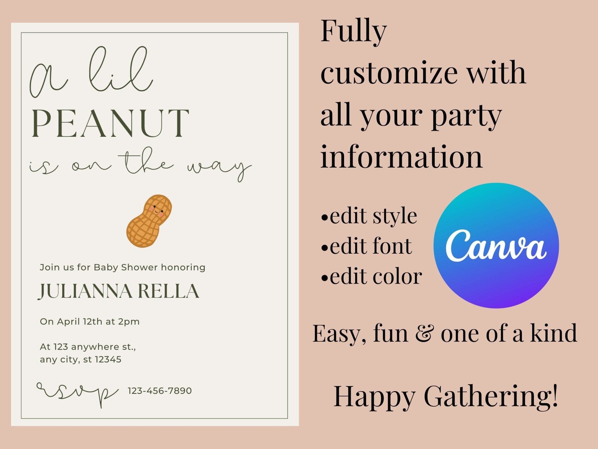 Little Peanut Baby Shower, Minimalist Baby Shower Invitation, Chic Baby Shower, Digital Baby Shower Invitation, Peanut Baby Showerproduct_type