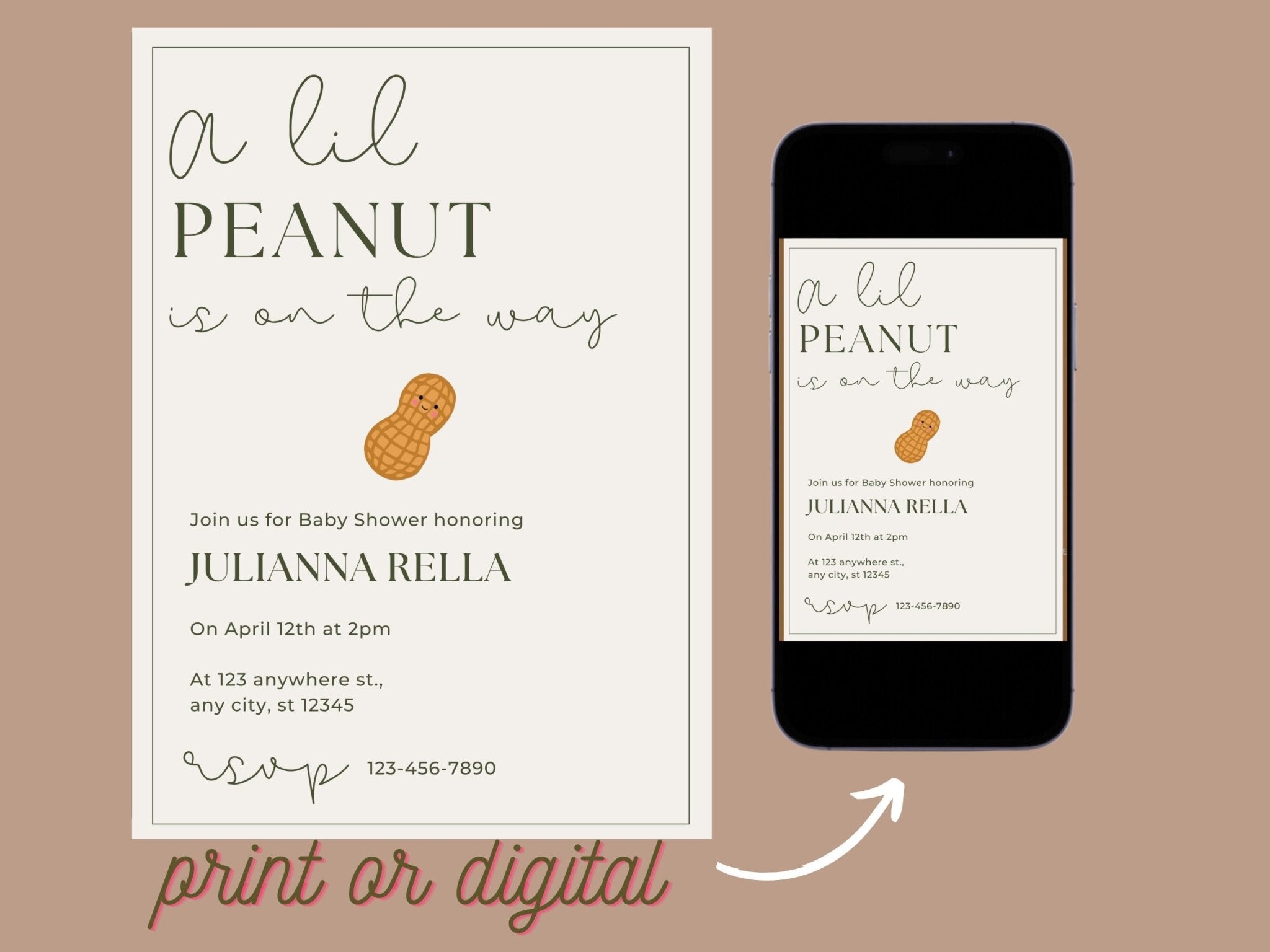 Little Peanut Baby Shower, Minimalist Baby Shower Invitation, Chic Baby Shower, Digital Baby Shower Invitation, Peanut Baby Showerproduct_type