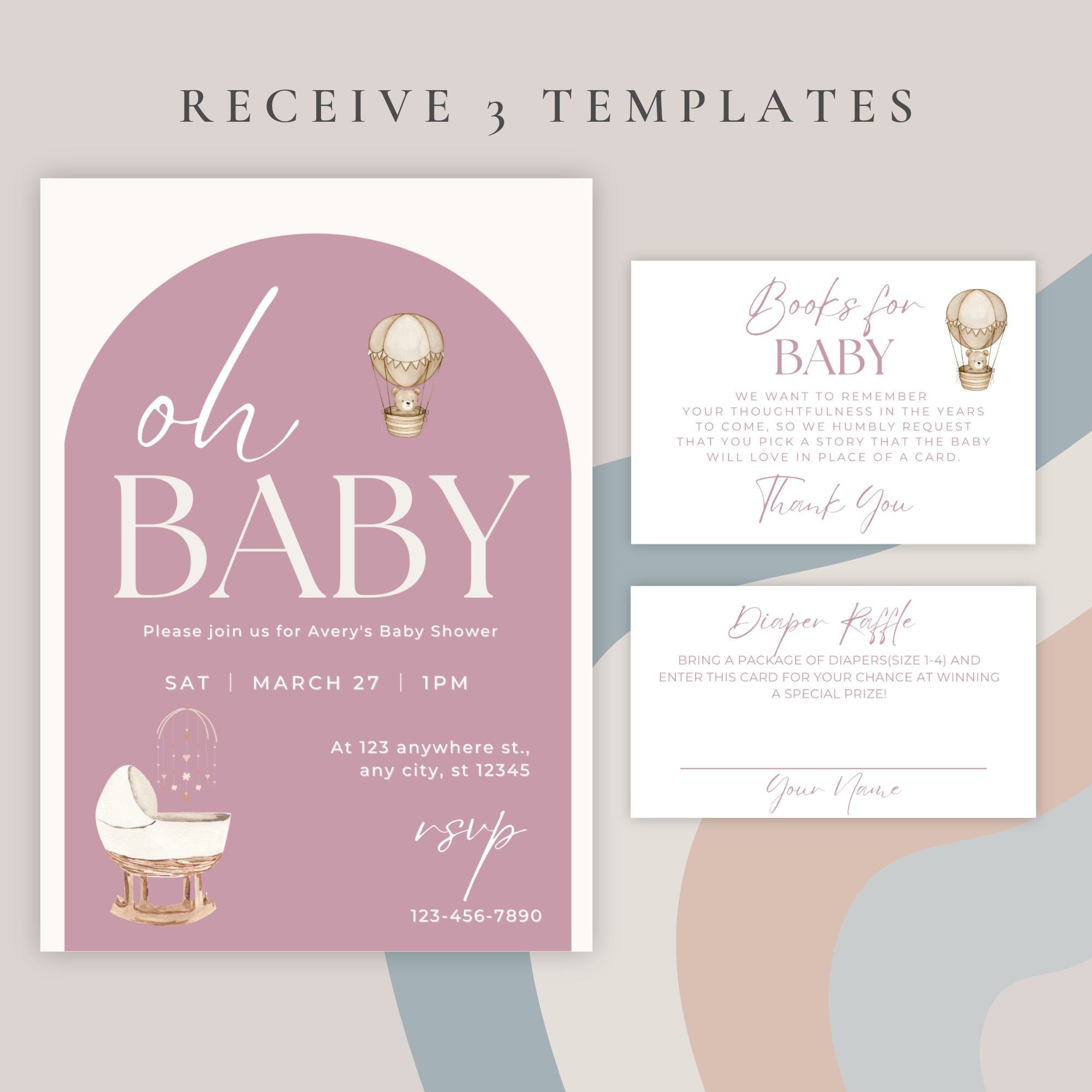 Minimalist Baby Shower Invitation Print Bundle, Chic Baby Shower, Digital Baby Shower Invitation, Baby Shower Gamesproduct_type
