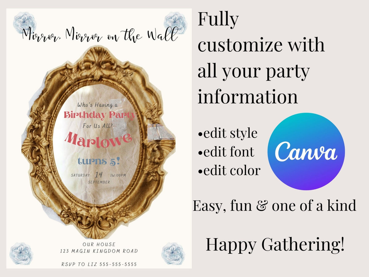 Mirror, Mirror Birthday Invitation, Princess Birthday Invitation, children&
