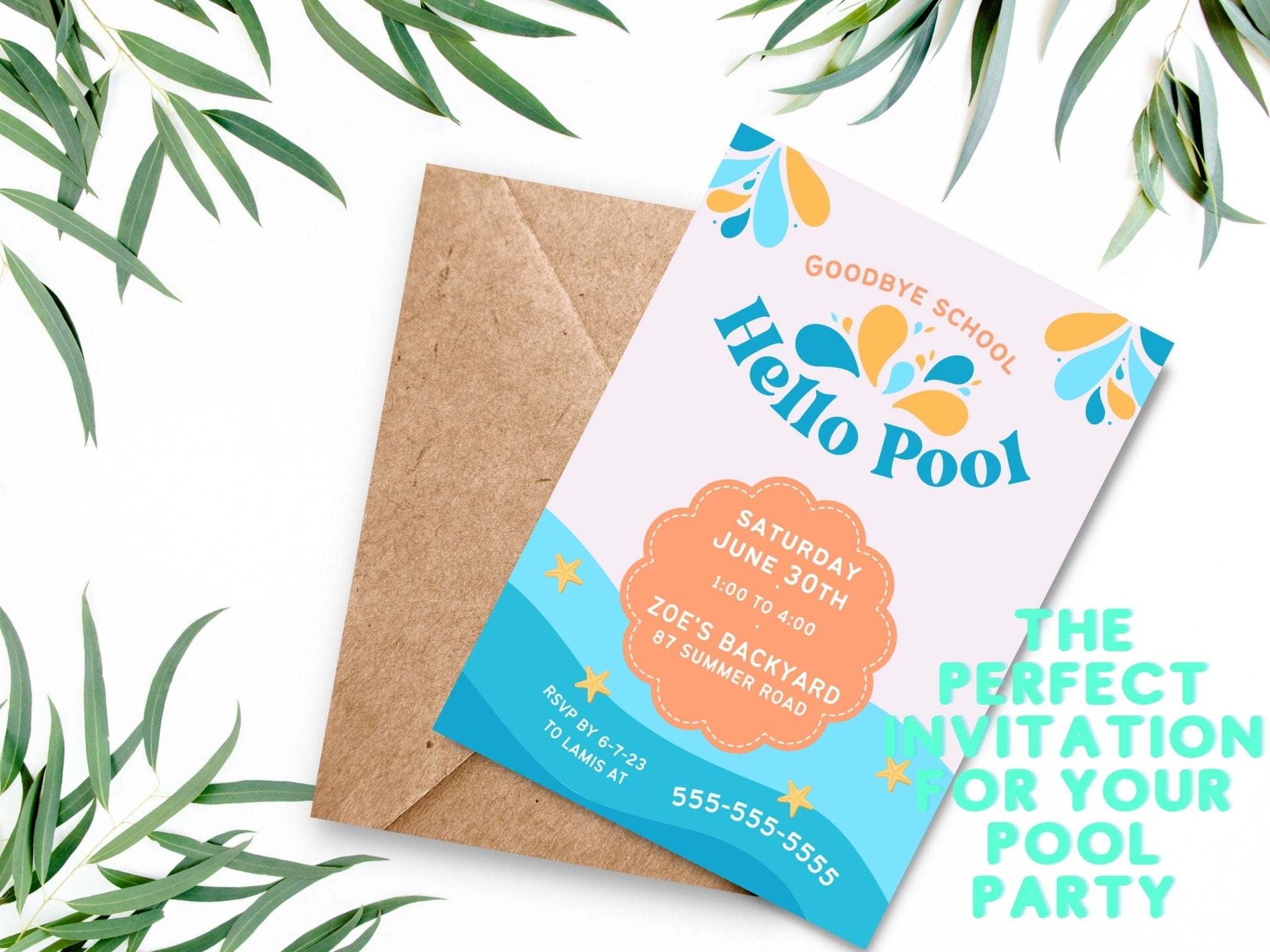 Pool Party Invitation, End of Year Party Invitation, children&