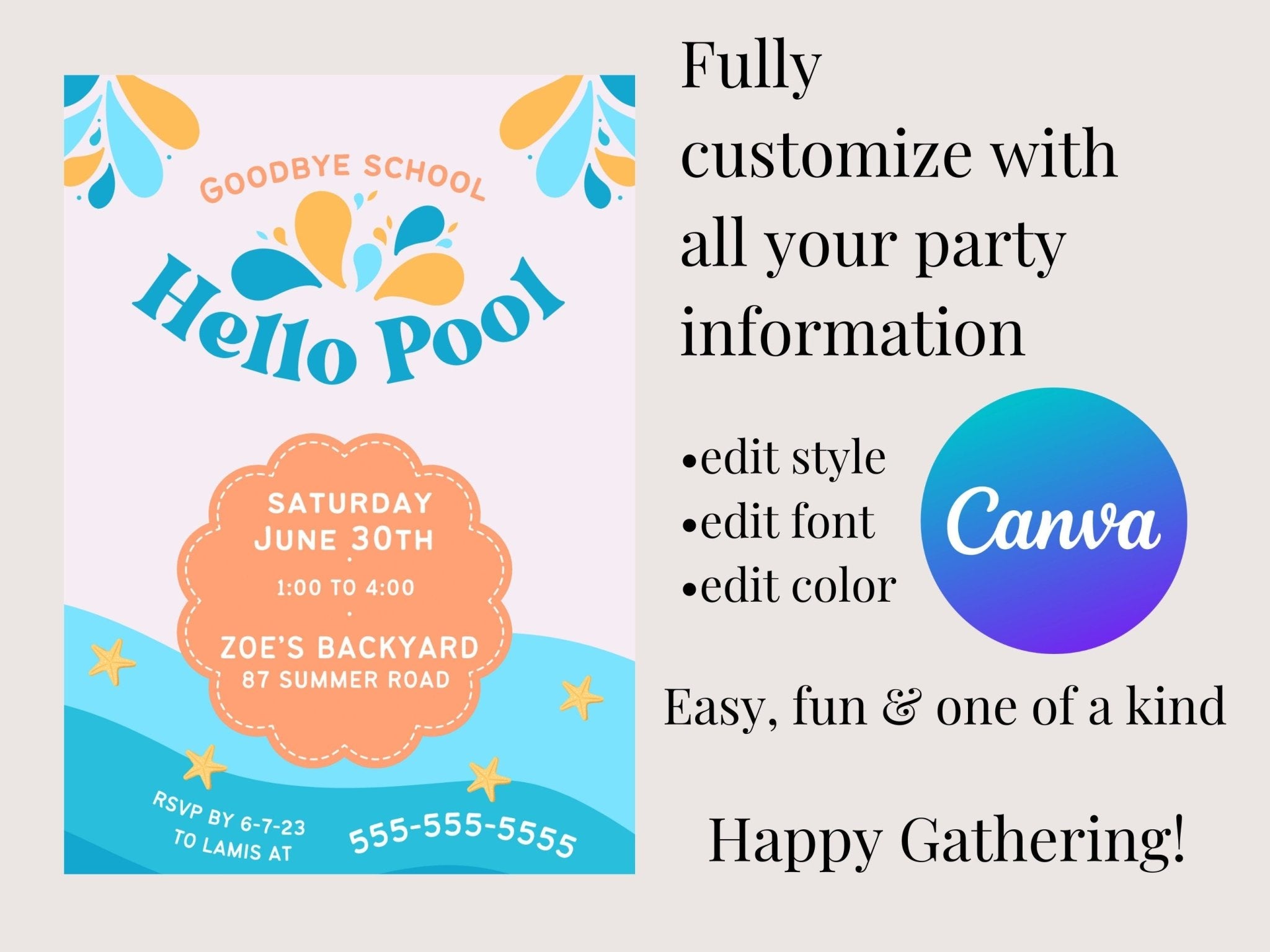 Pool Party Invitation, End of Year Party Invitation, children&