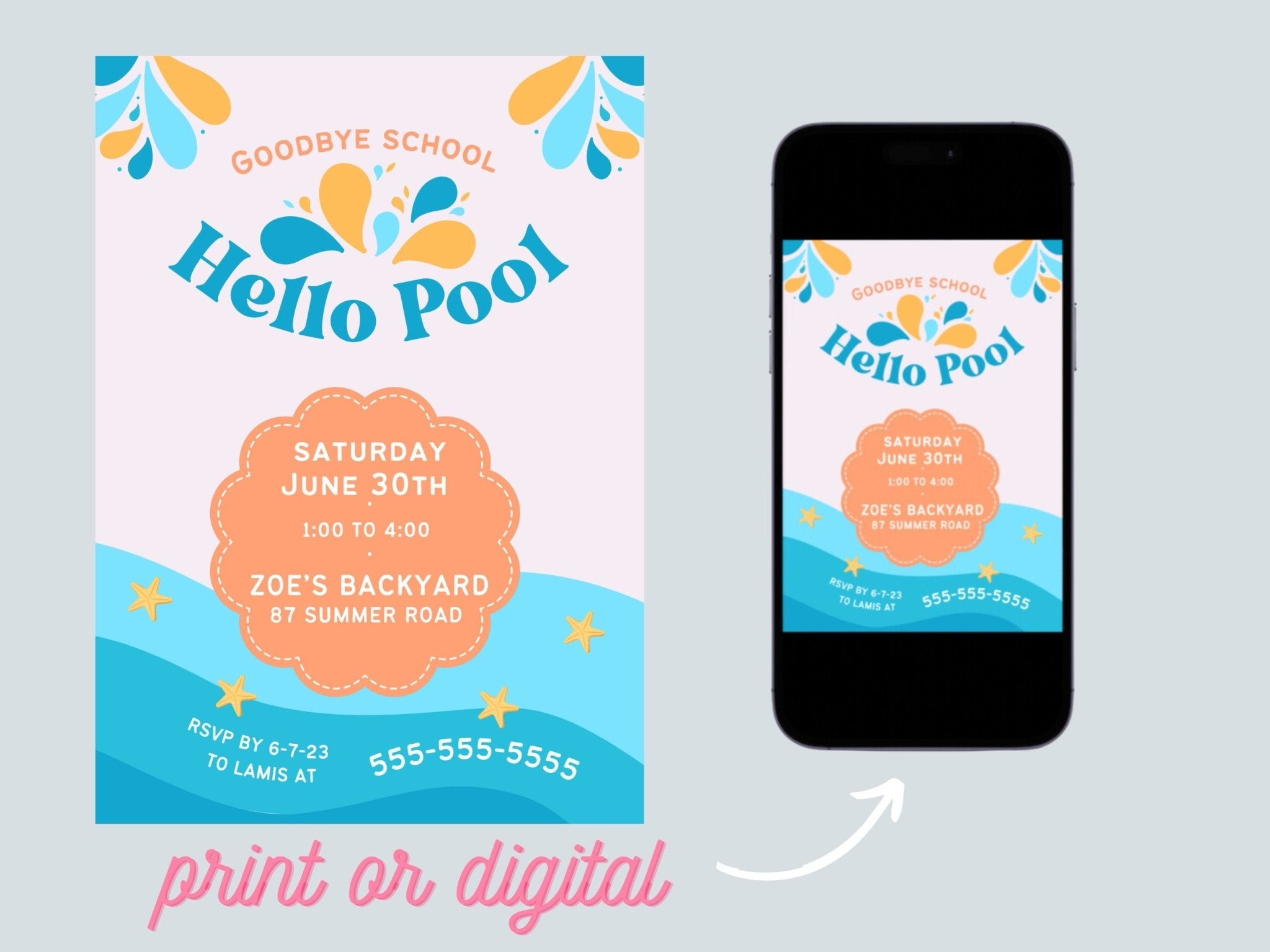 Pool Party Invitation, End of Year Party Invitation, children&