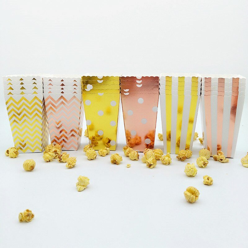 Rose Gold Popcorn Boxes, Gold Popcorn Boxes, Metallic Candy Boxes, 12 Pcs Candy Boxesproduct_type