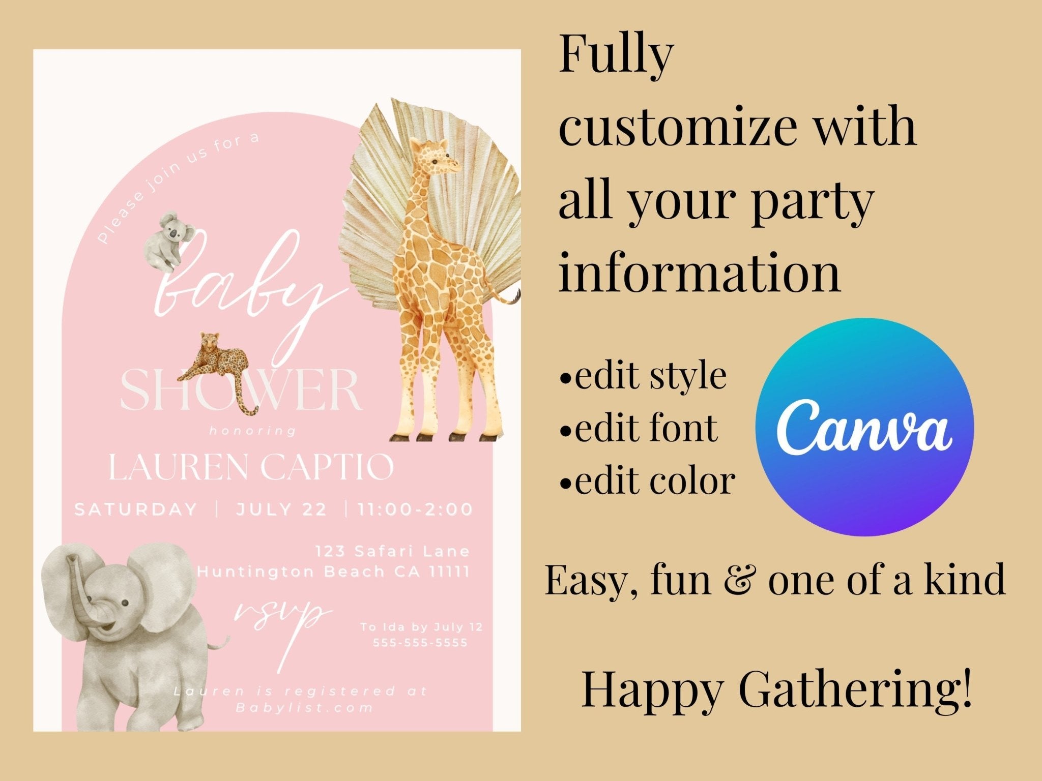Safari Baby Shower Invitation Bundle, Chic Baby Shower, Digital Baby Shower Invitation, Baby Shower Bundleproduct_type