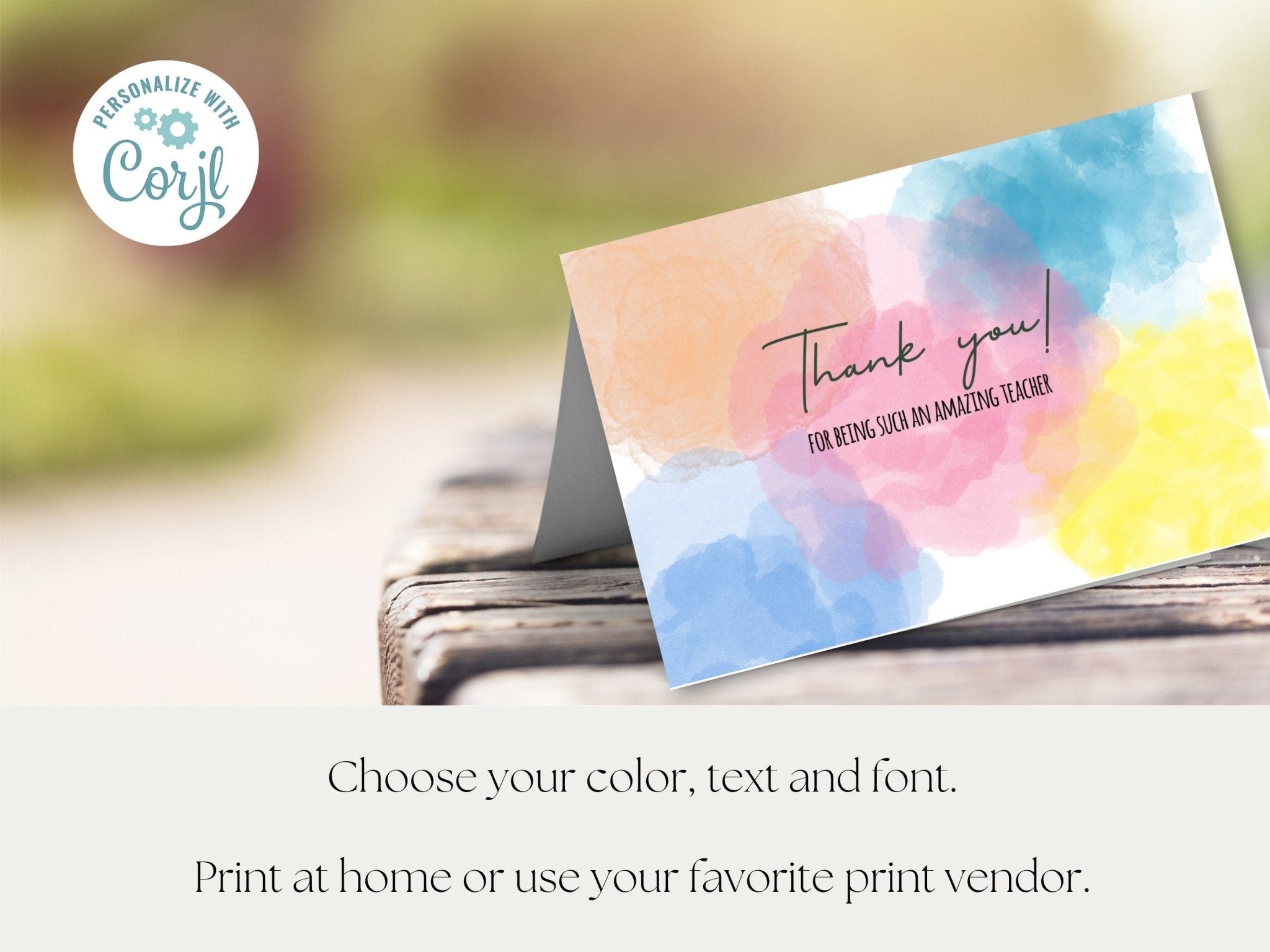 Teacher Appreciation Thank You Card Template, Customizable Watercolor Thank You Card, Cute and Minimal Printable Cardproduct_type