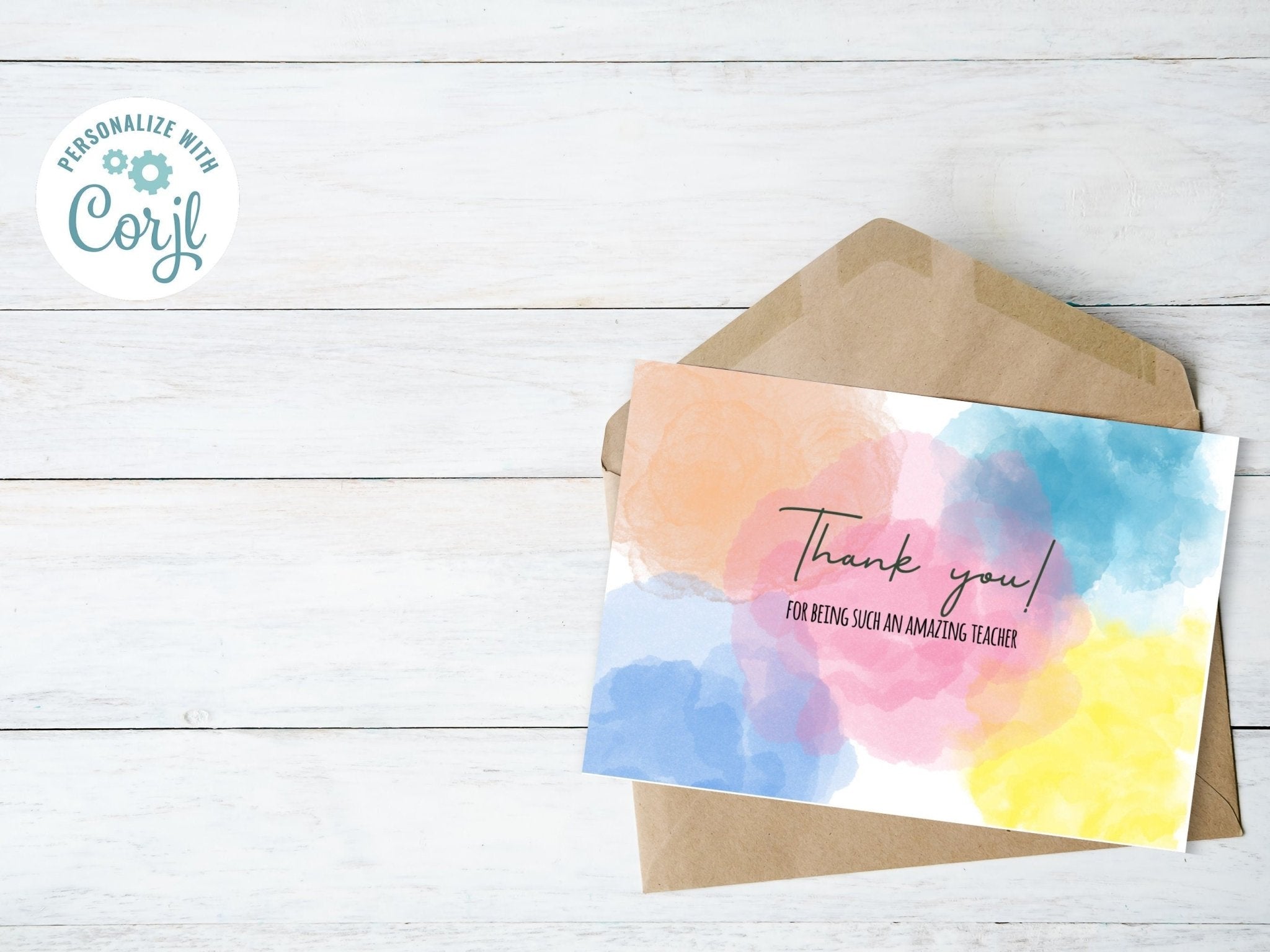 Teacher Appreciation Thank You Card Template, Customizable Watercolor Thank You Card, Cute and Minimal Printable Cardproduct_type