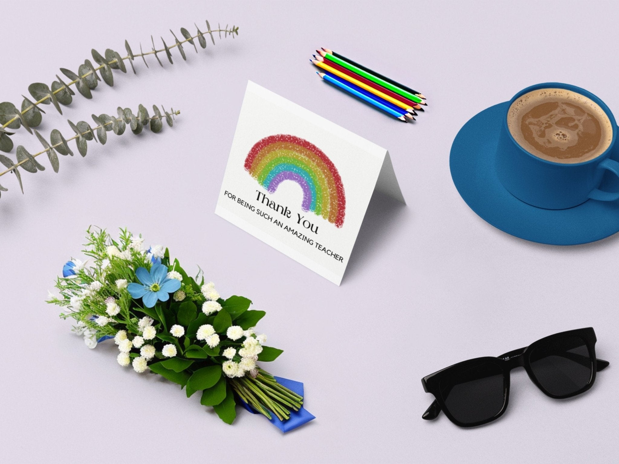 Teacher Appreciation Thank You Card Template, Rainbow Thank You Card for Teachers, Cute and Minimal Printable Cardproduct_type
