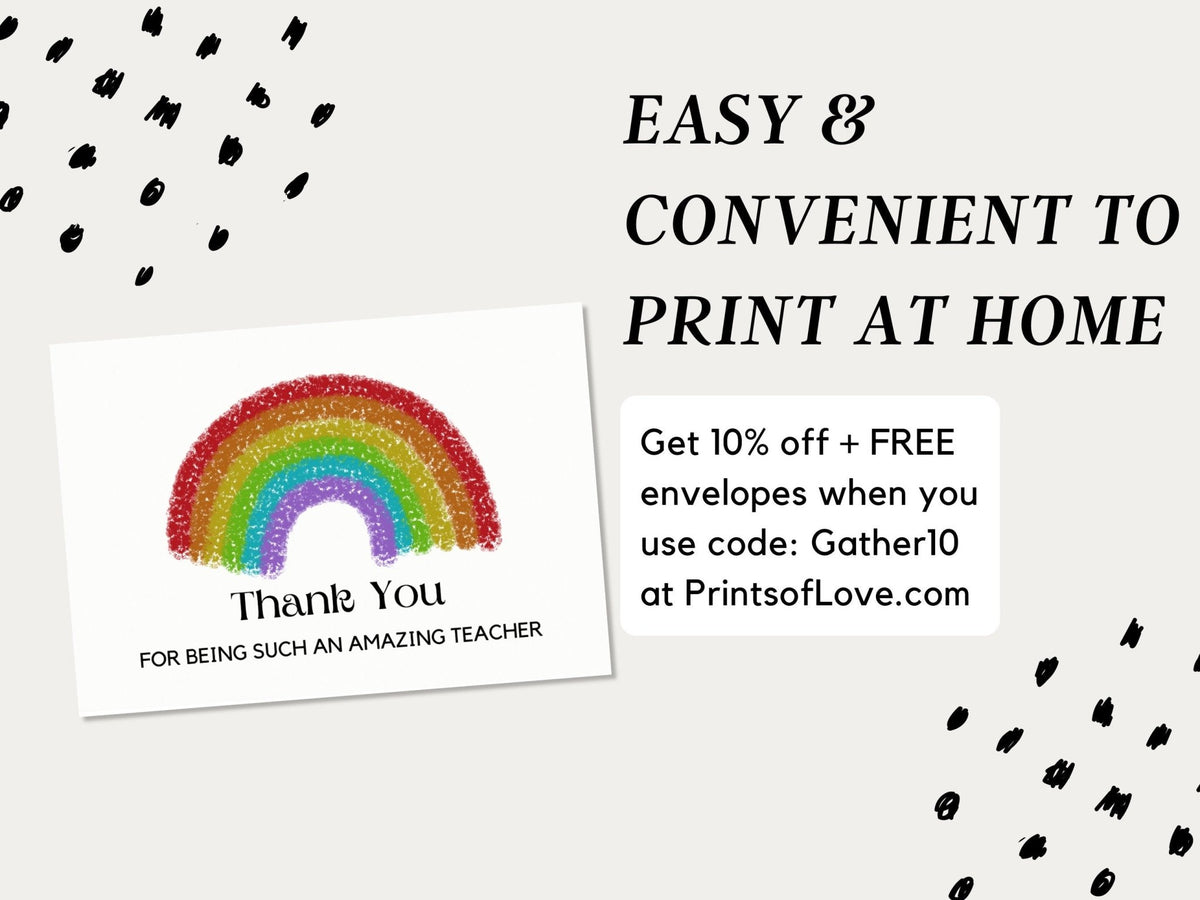 Teacher Appreciation Thank You Card Template, Rainbow Thank You Card for Teachers, Cute and Minimal Printable Cardproduct_type