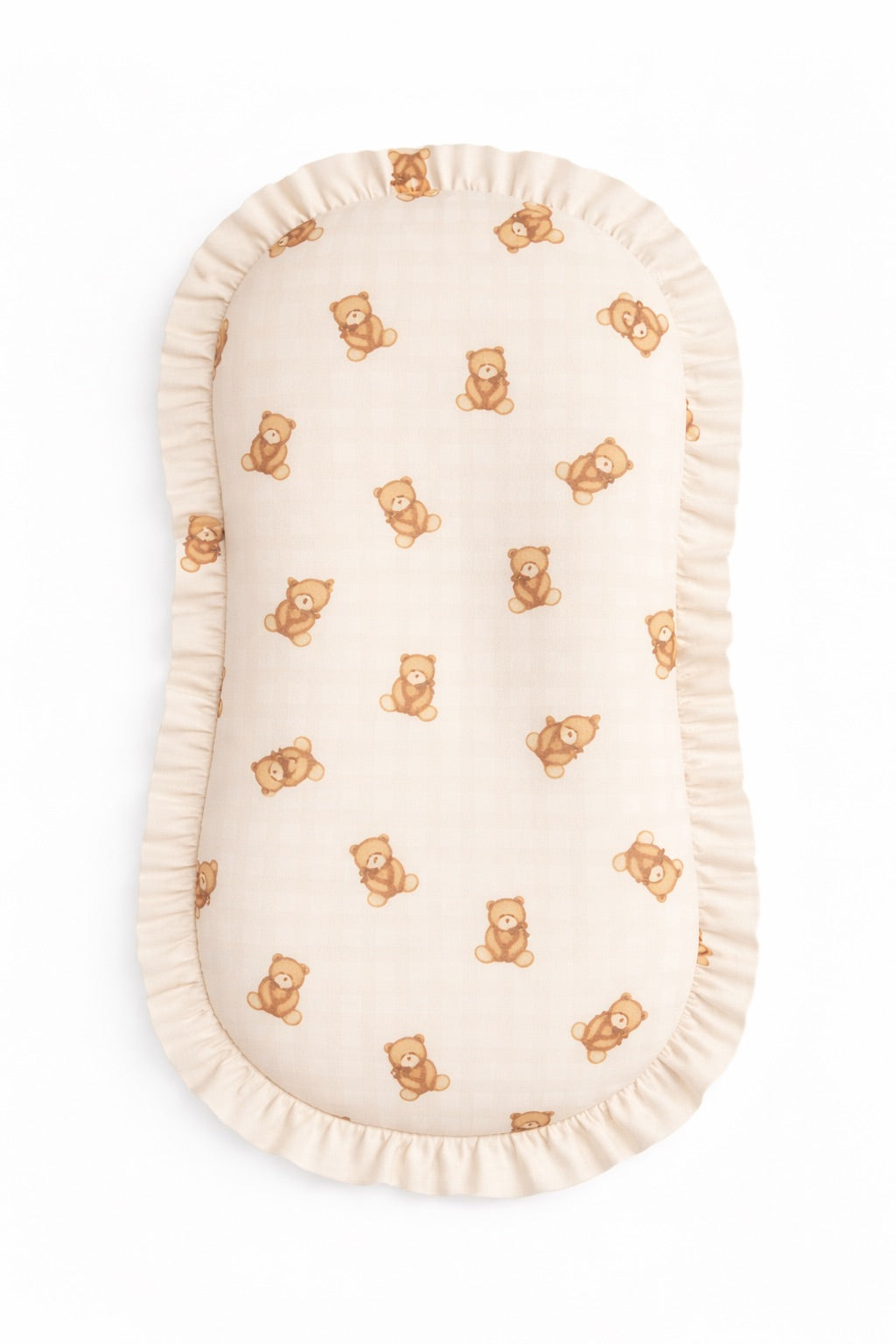 Beige Teddy Bear Gingham Ruffle Baby Lounger Cover