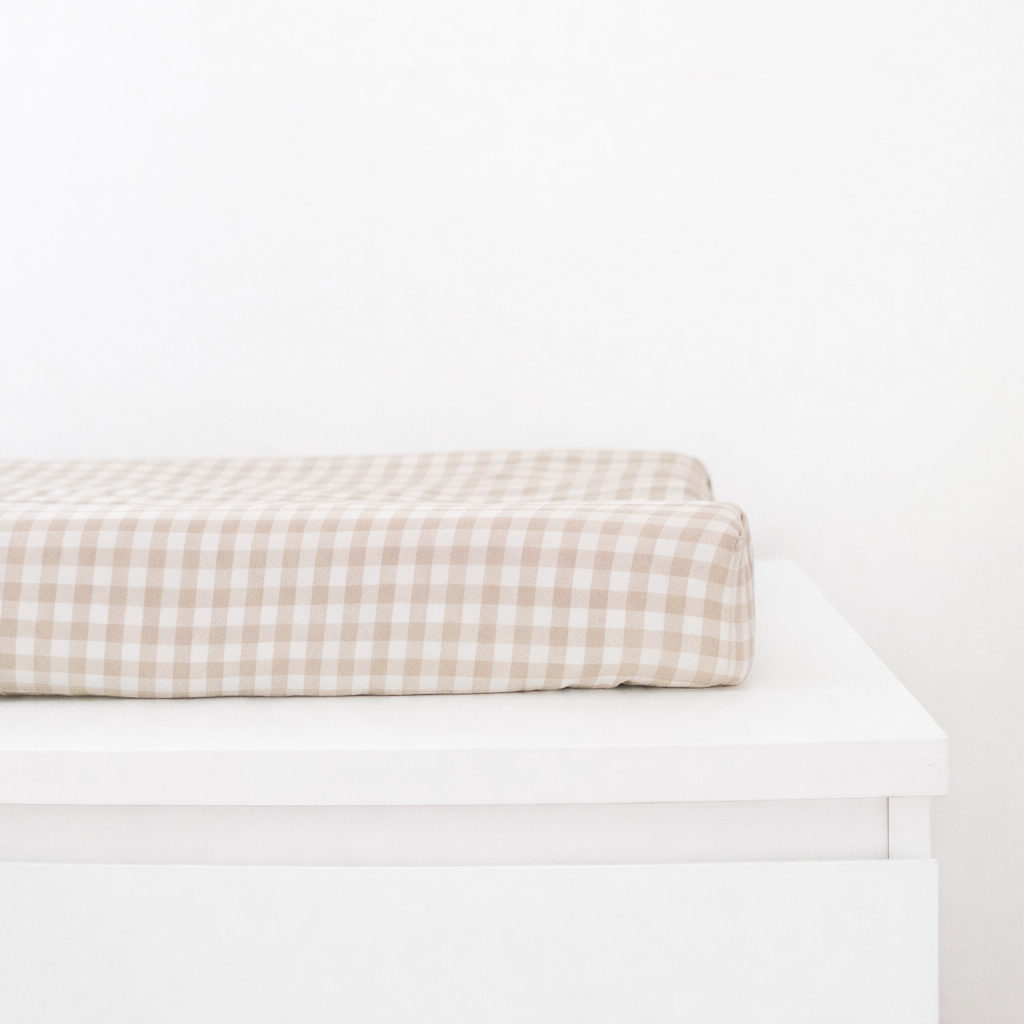 Beige Gingaham Changing Pad Cover