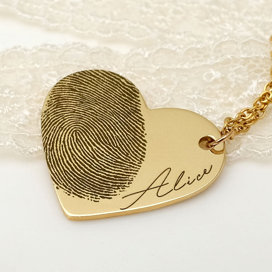 Personalized Fingerprint Necklace Custom Heart Necklace Name Necklace - Gathering Littles