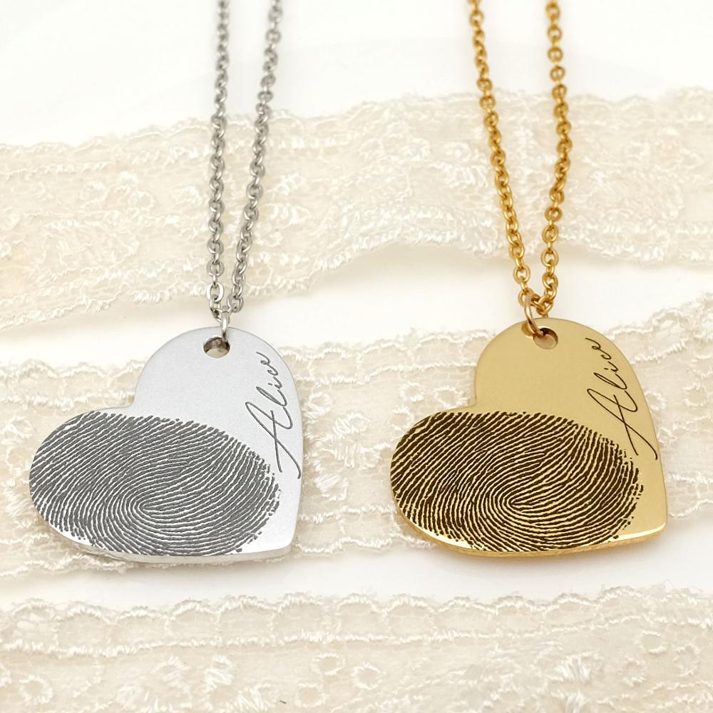 Personalized Fingerprint Necklace Custom Heart Necklace Name Necklace - Gathering Littles