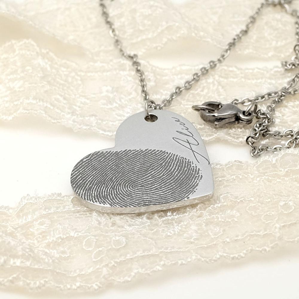 Personalized Fingerprint Necklace Custom Heart Necklace Name Necklace - Gathering Littles