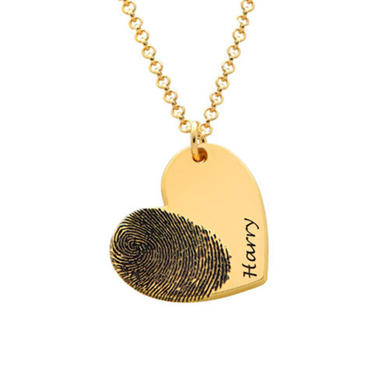 Personalized Fingerprint Necklace Custom Heart Necklace Name Necklace - Gathering Littles